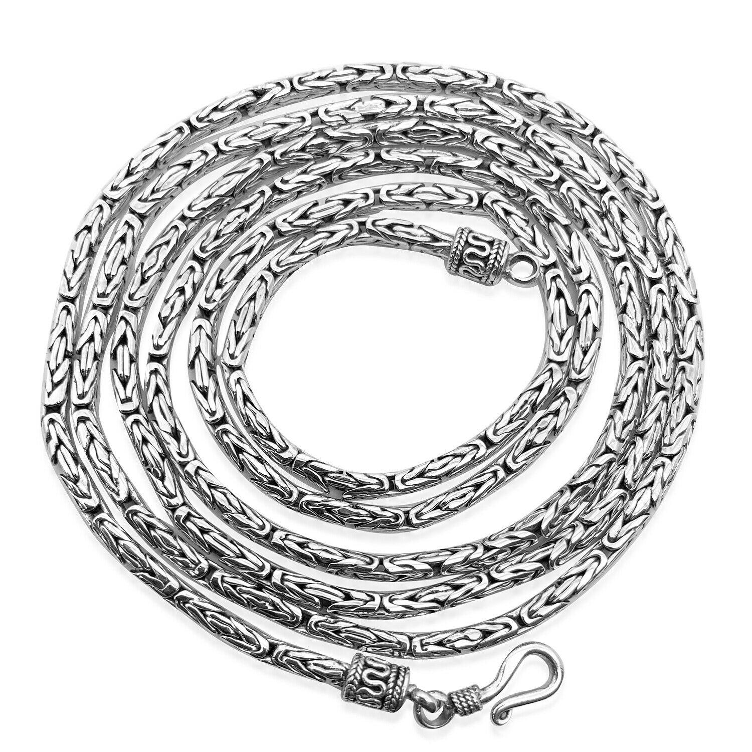 Handmade 2.5 mm Solid 925 Sterling Silver Balinese BYZANTINE Borobudur Link Chain Necklace Oxidized 18, 24, 30 and 36 inches - Inspiring Jewellery