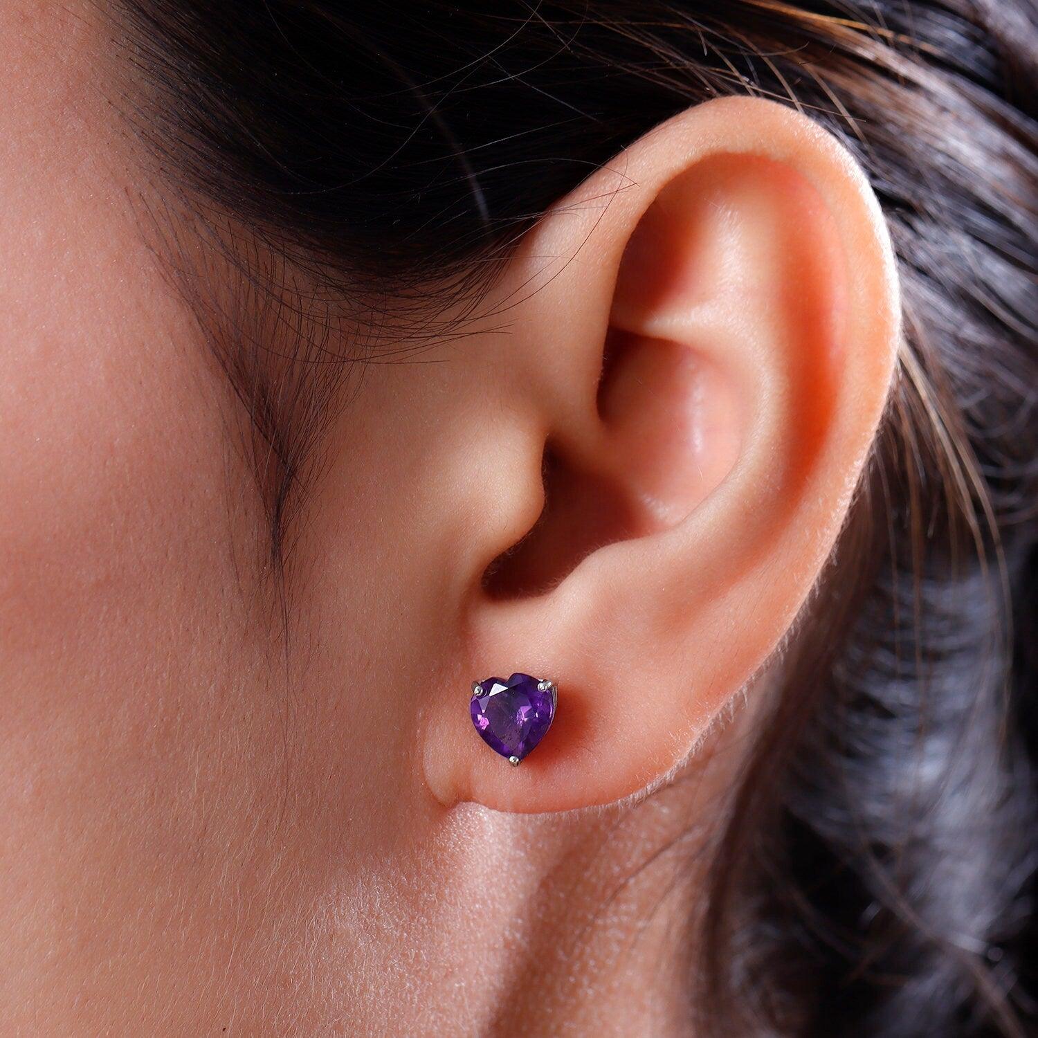 Purple Amethyst Heart Gemstone earrings , 925 Sterling Silver Stud , Platinum , Pink Gemstone Heart Studs by Inspiring Jewellery - Inspiring Jewellery