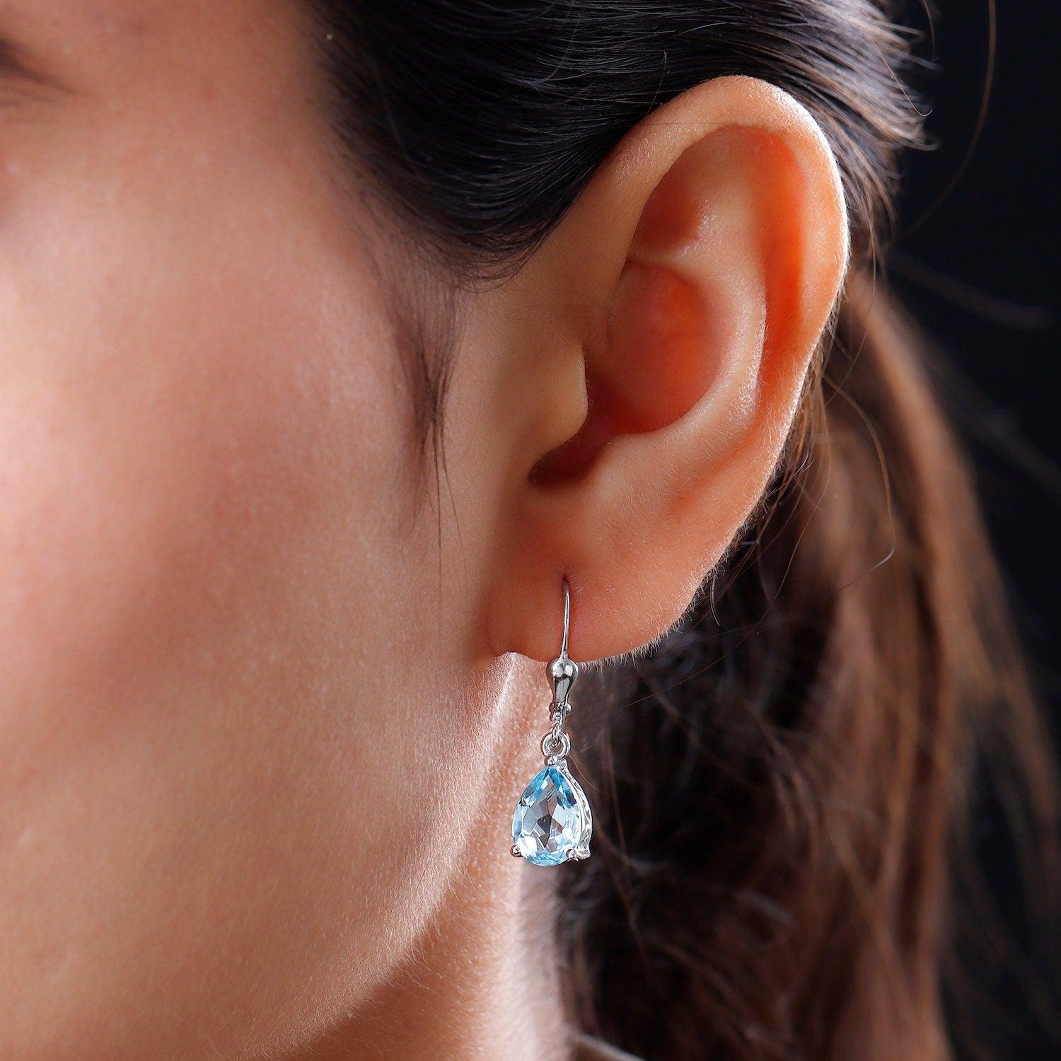 Blue Topaz dangle earrings 925 Sterling Silver December Birthstone
