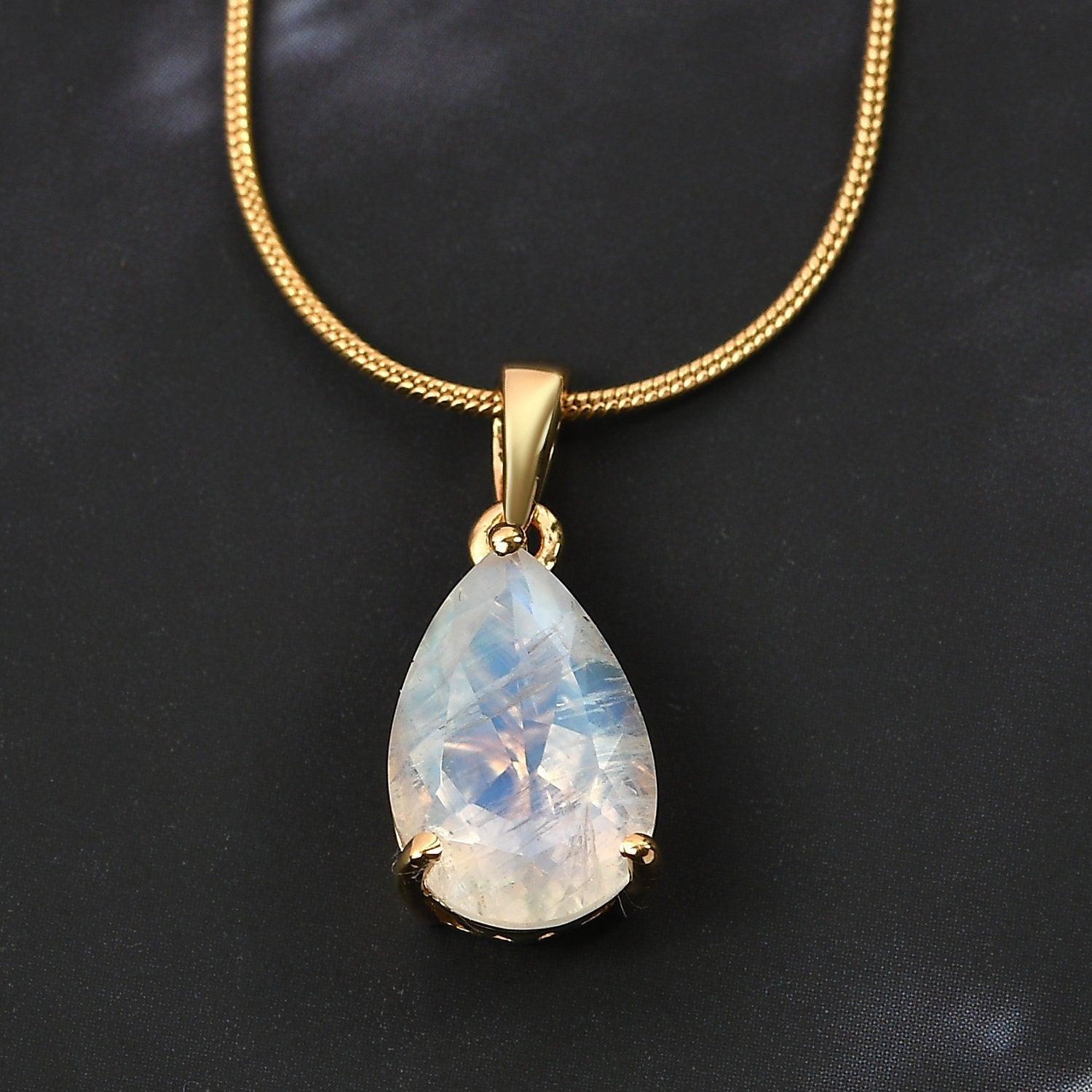 Rainbow Moonstone Pendant, Solitaire Pendant, June Birthstone Necklace