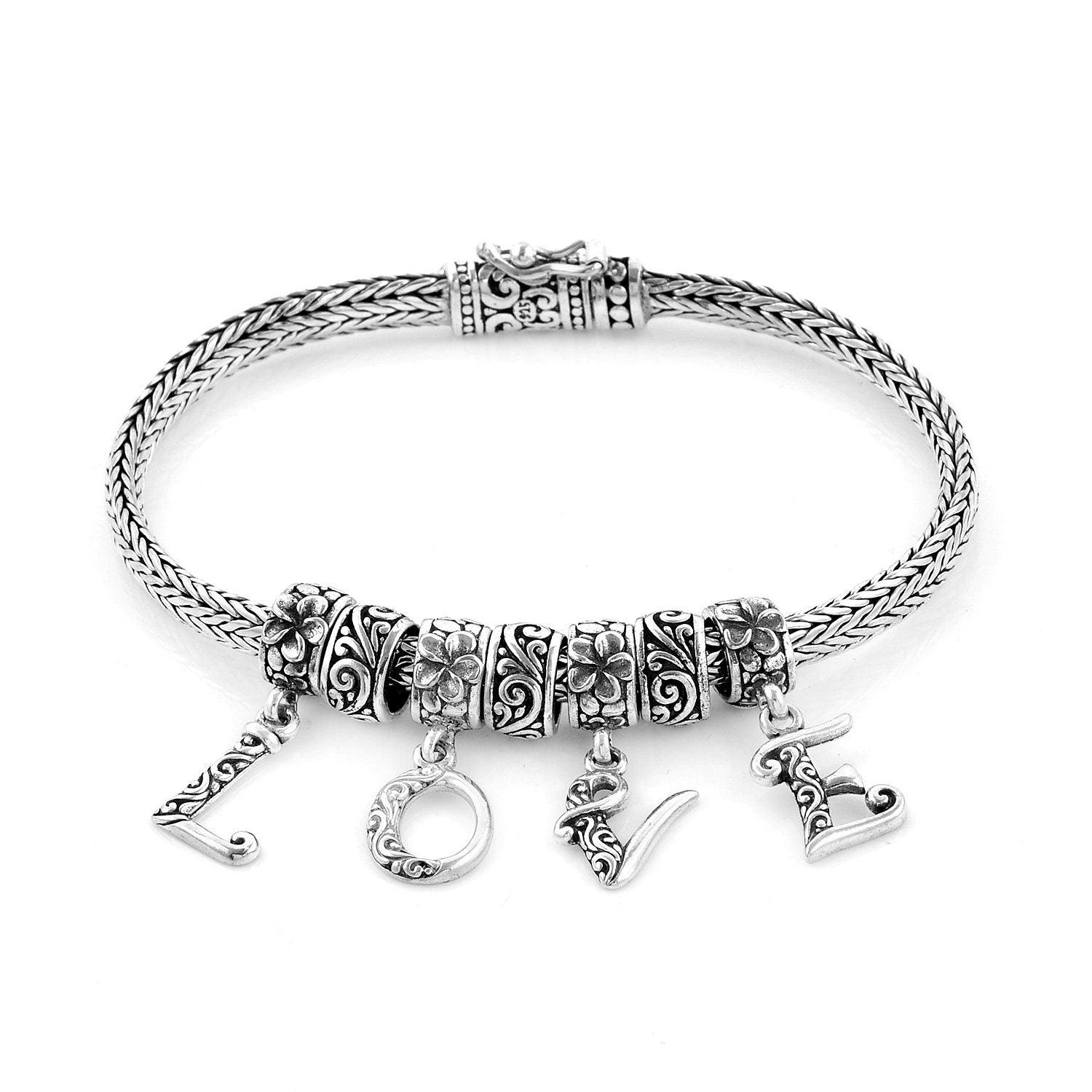 LOVE Charm Snake Chain Bracelet Inspiring Bracelet in Solid 925 Sterling Silver Inspiring Jewellery