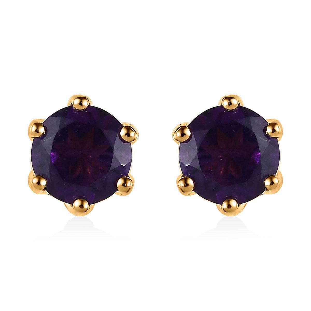 AAA Amethyst Round Studs earrings, 925 Sterling Silver, 6 Prong Stud, 18K Gold Plated, Round Studs by Inspiring Jewellery - Inspiring Jewellery