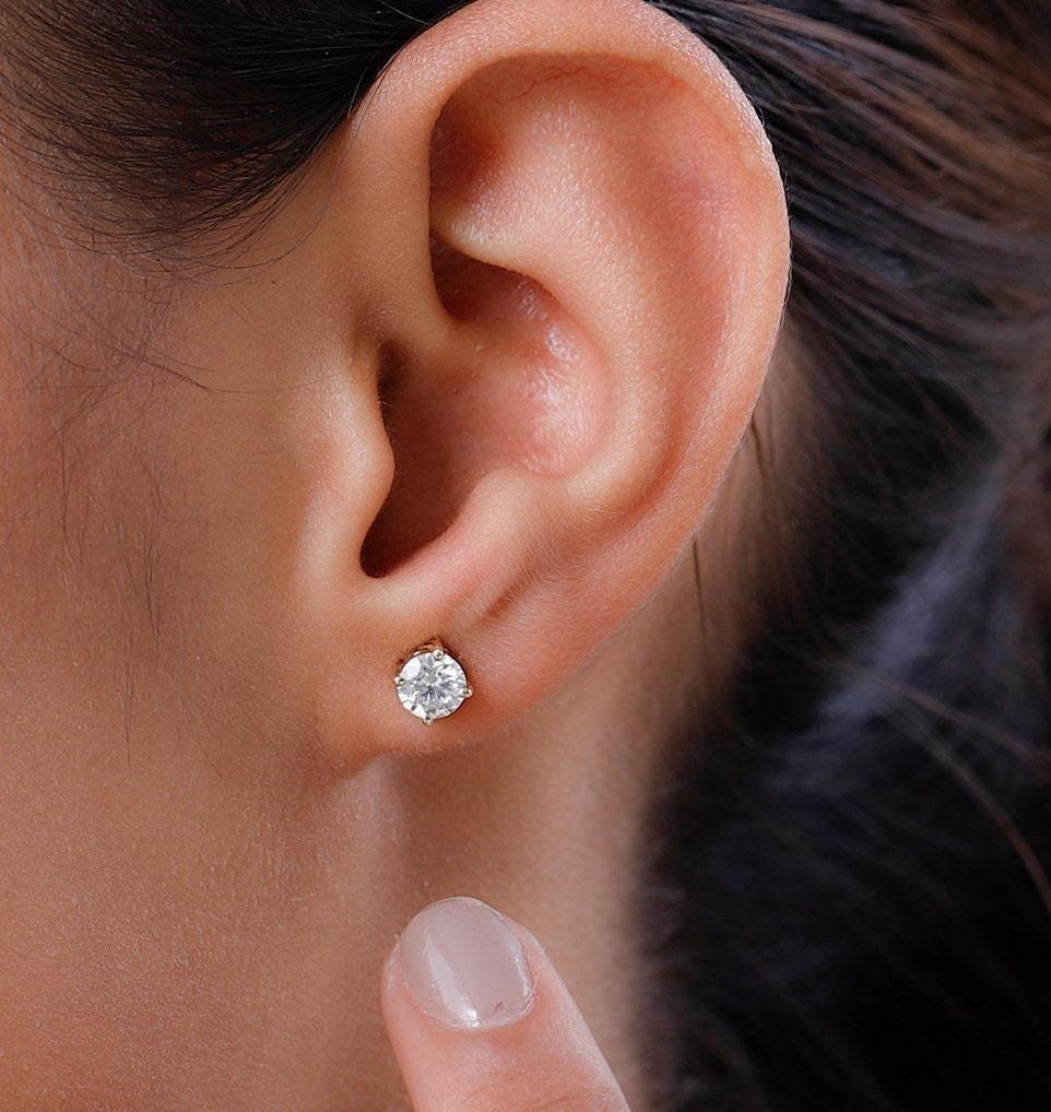 Moissanite Stud Earrings, 9K Solid Gold Earrings, Wedding Earrings,