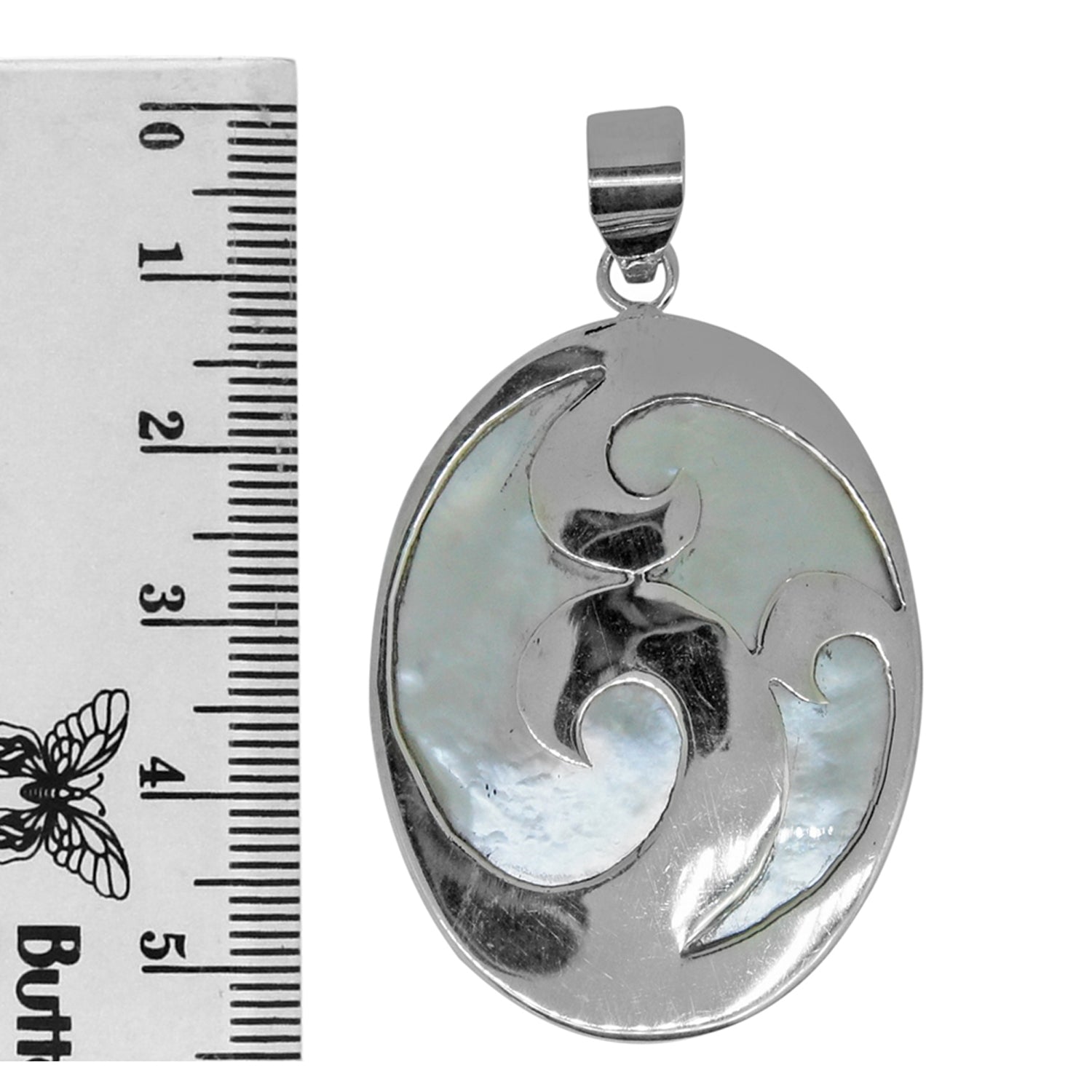 Handcrafted Mother of Pearl Designer Pendant in 925 Sterling Silver 53MM Length