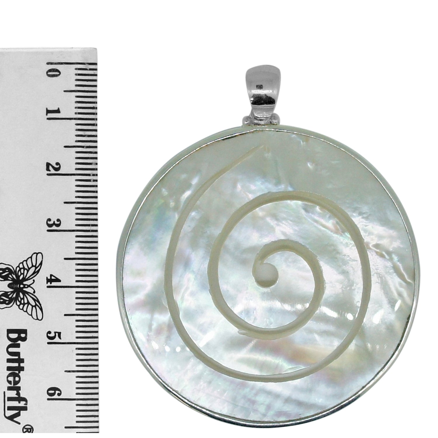 Handcrafted Mother of Pearl Designer Pendant in 925 Sterling Silver 64 MM Length