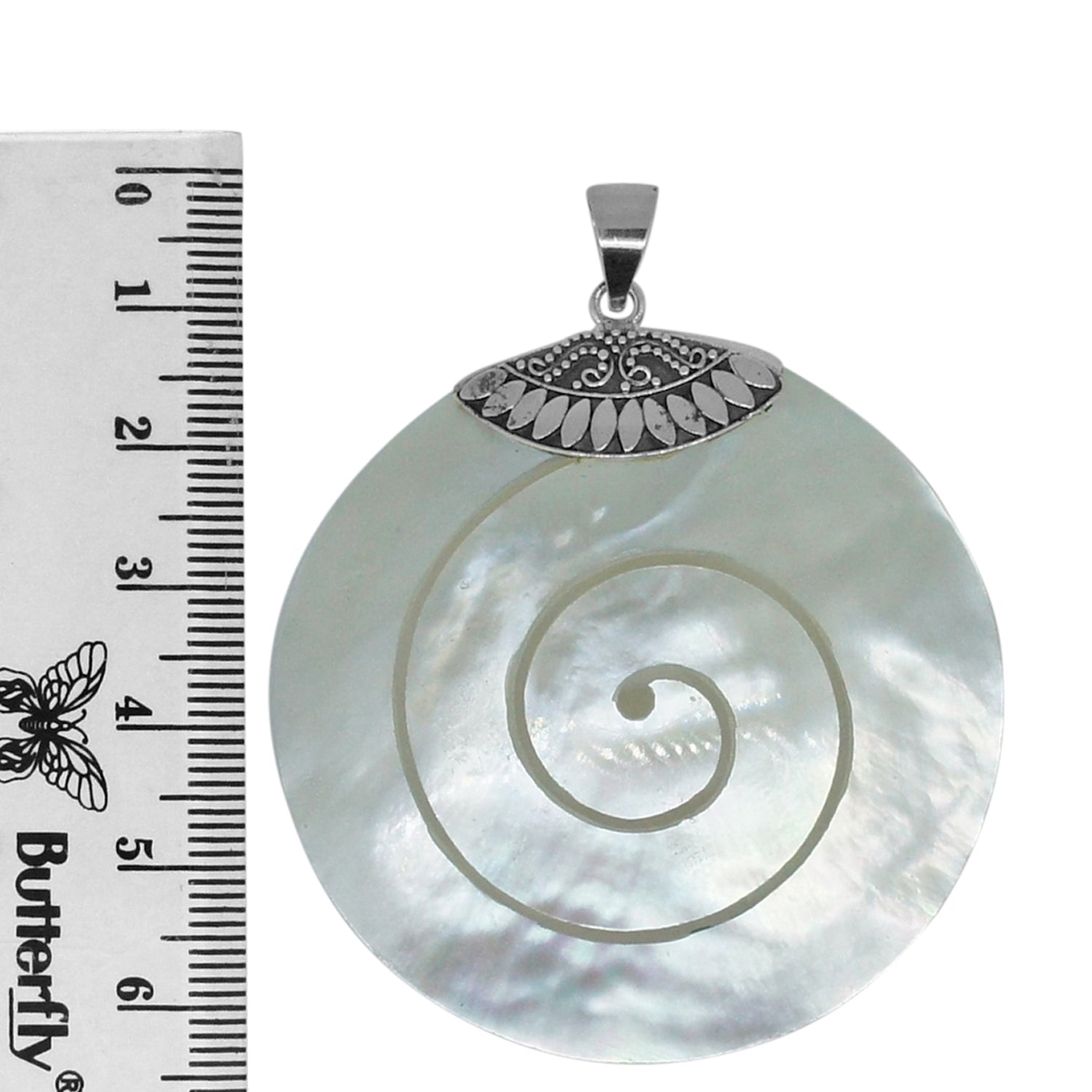 Handcrafted Mother of Pearl Designer Pendant in 925 Sterling Silver 62 MM Length