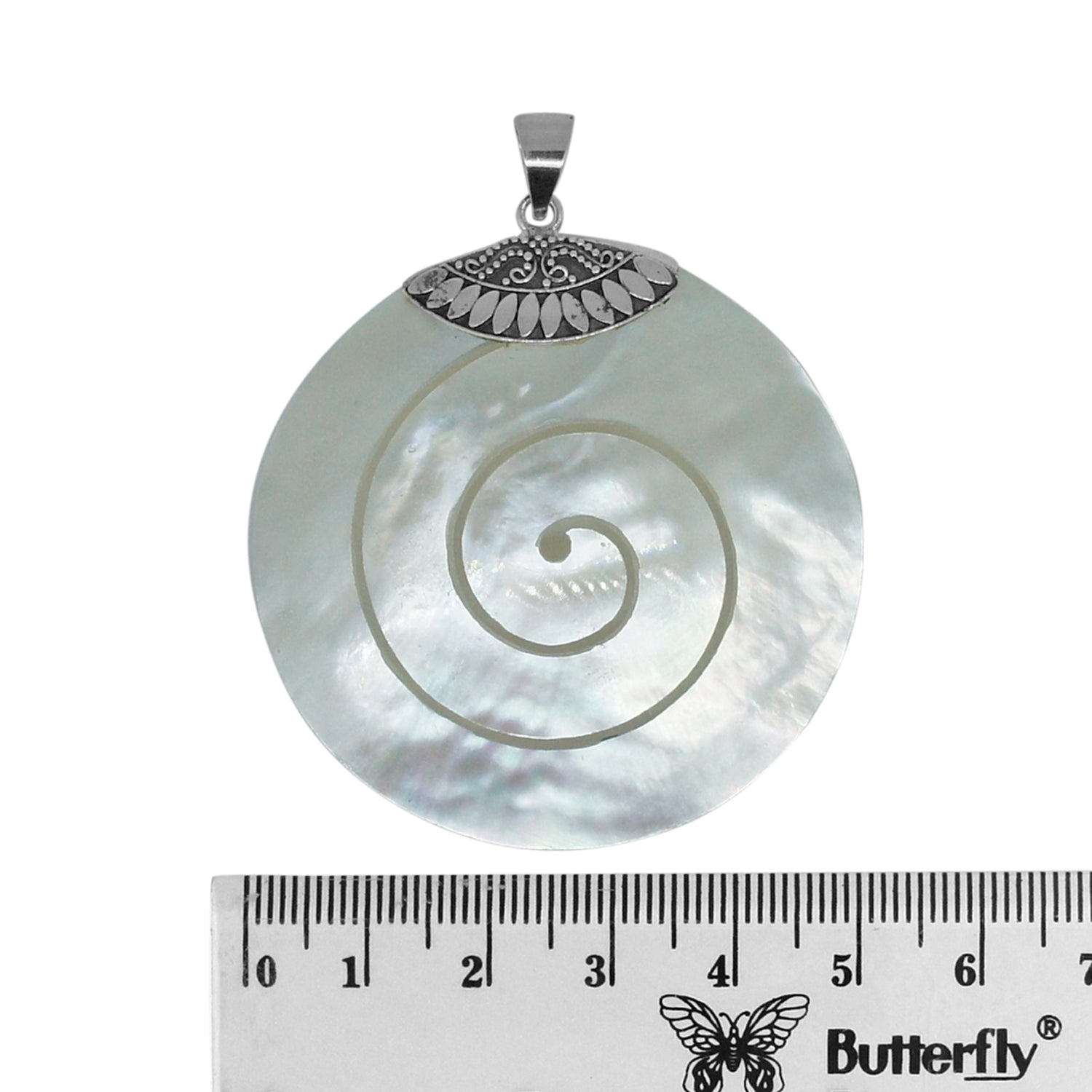 Handcrafted Mother of Pearl Designer Pendant in 925 Sterling Silver 62 MM Length