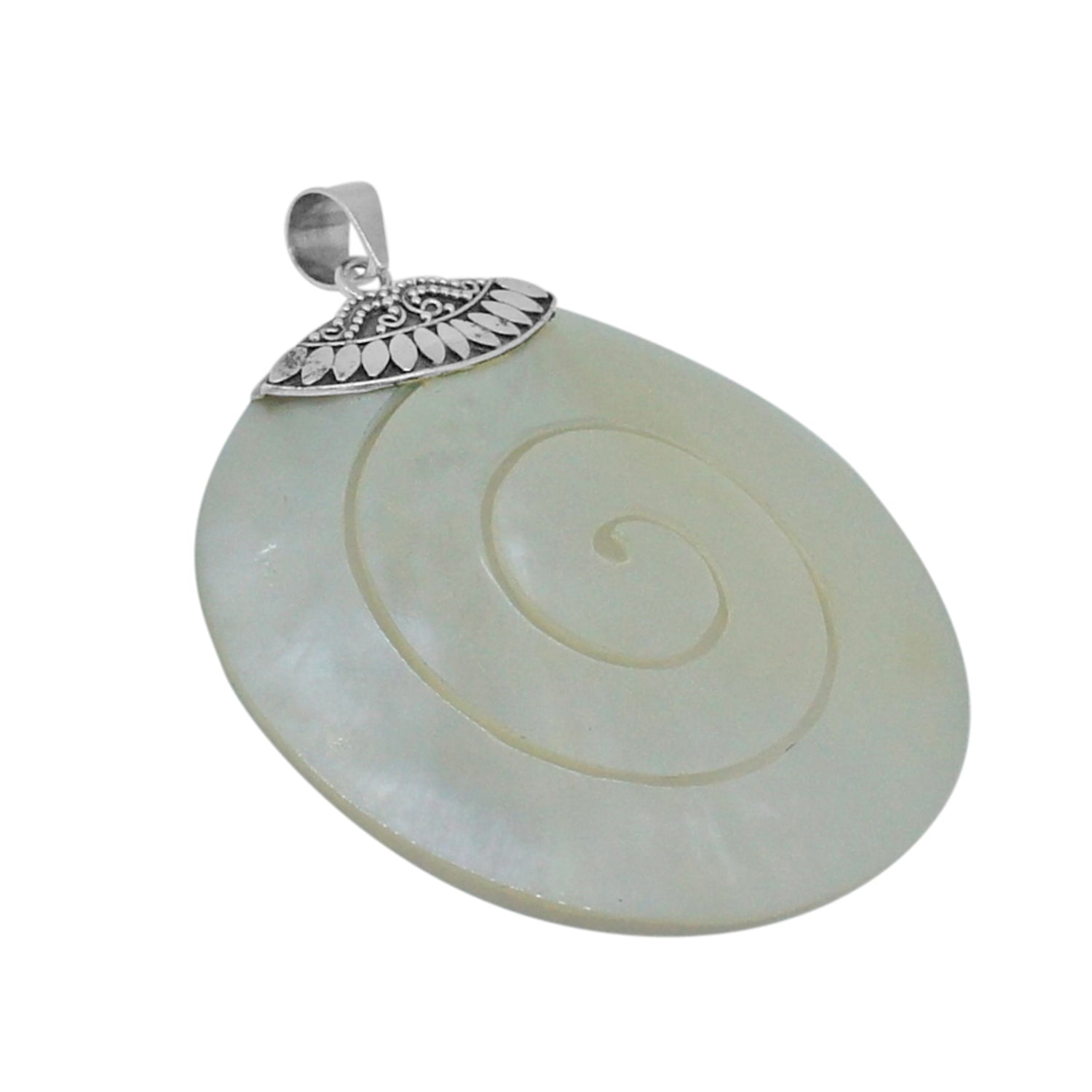 Handcrafted Mother of Pearl Designer Pendant in 925 Sterling Silver 62 MM Length