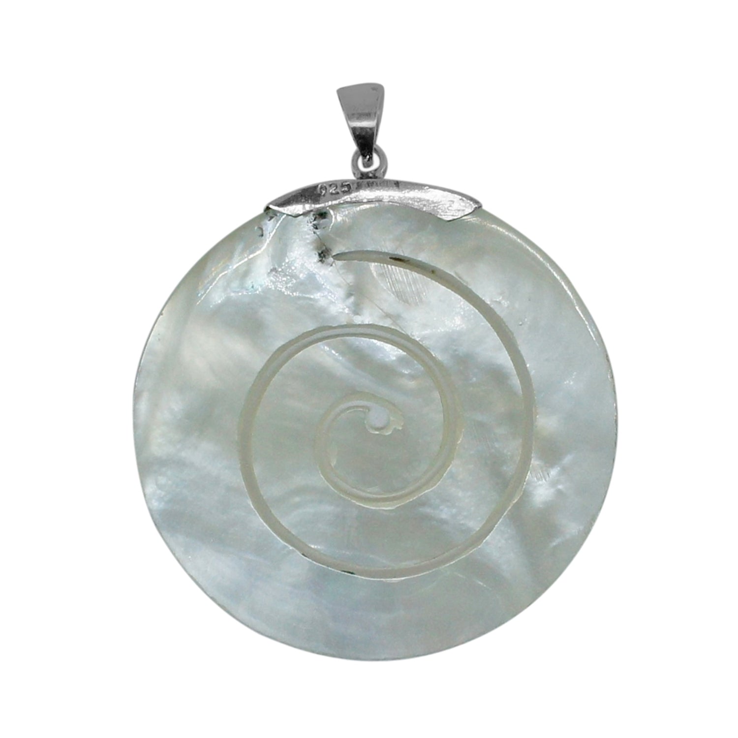 Handcrafted Mother of Pearl Designer Pendant in 925 Sterling Silver 62 MM Length