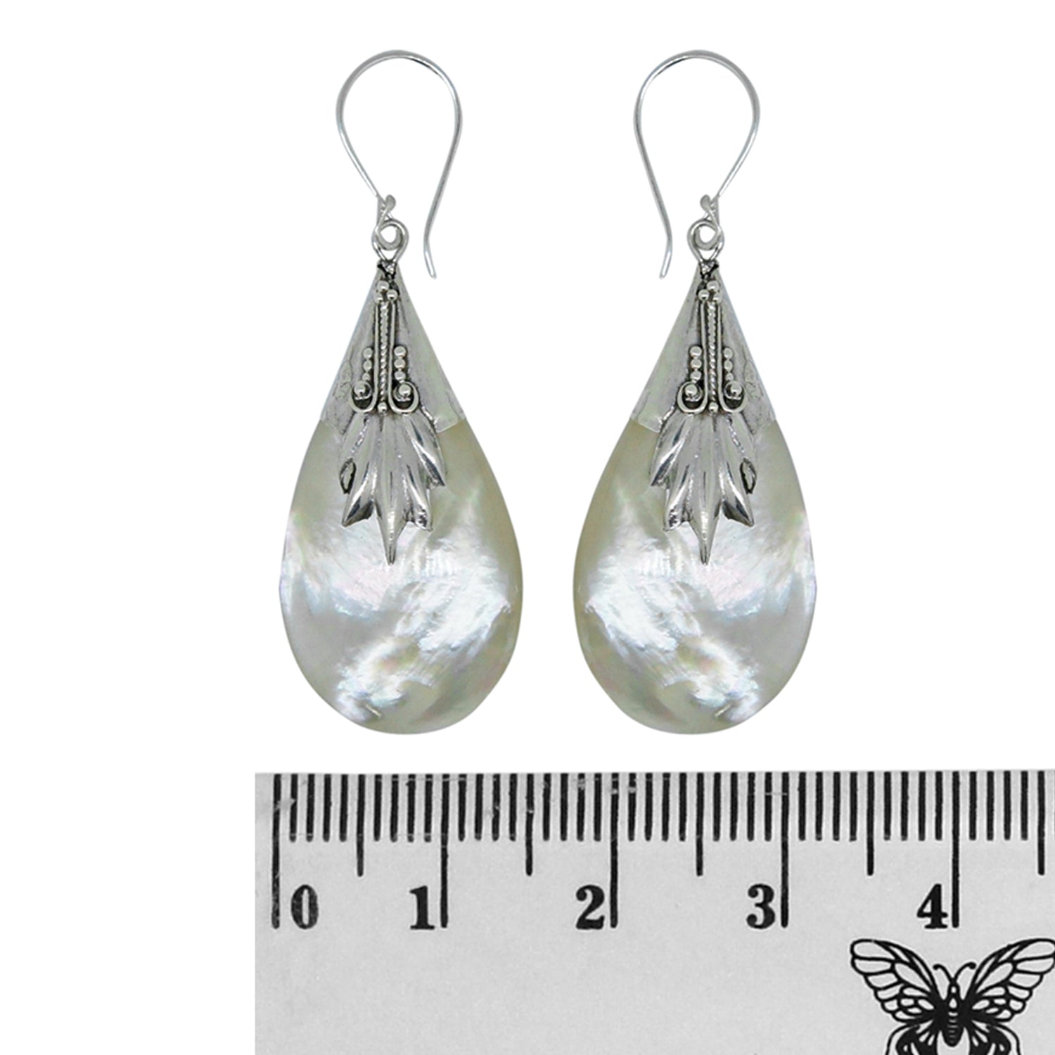 Handcrafted Mother of Pearl Designer Earrings in 925 Sterling Silver 42MM Length
