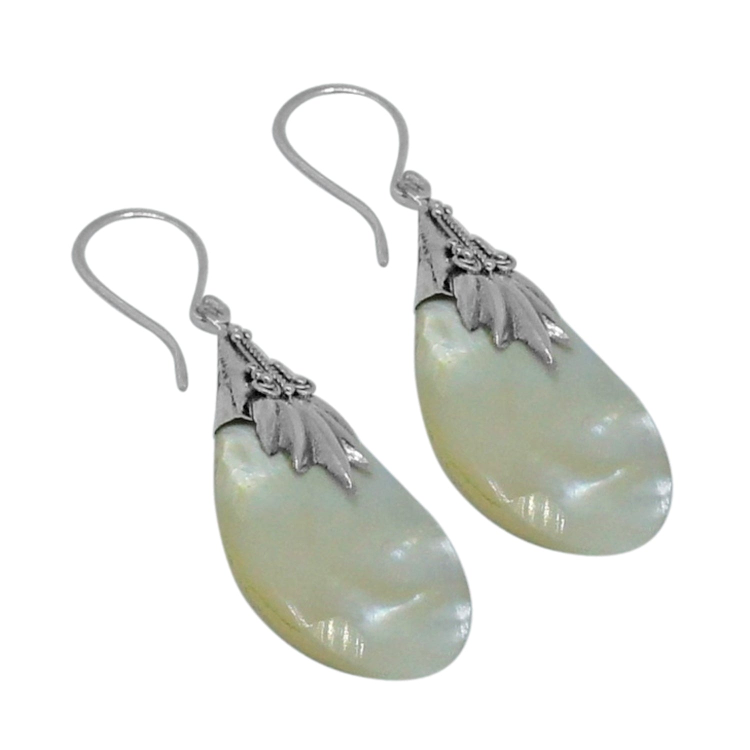 Handcrafted Mother of Pearl Designer Earrings in 925 Sterling Silver 42MM Length