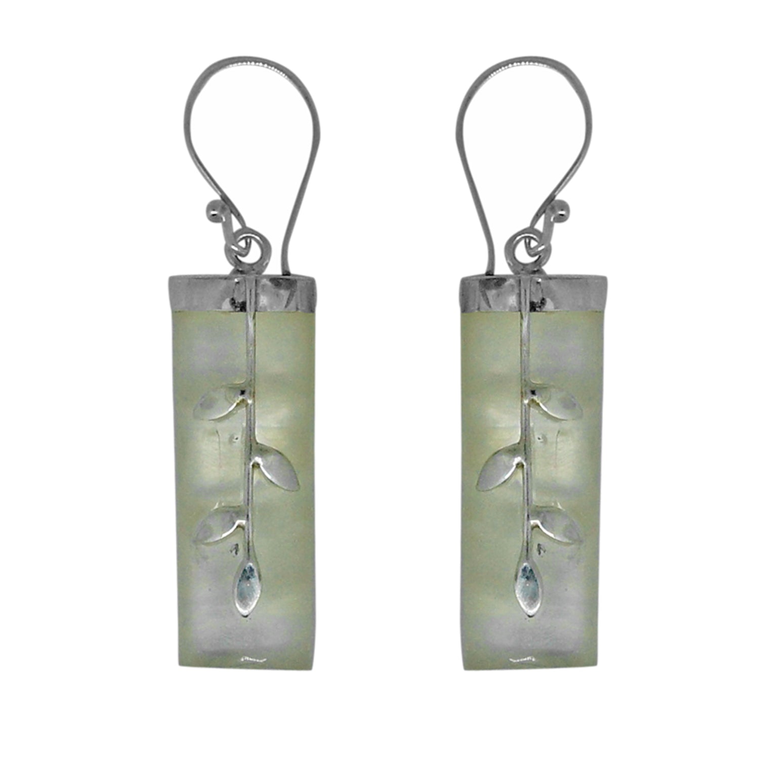 Handcrafted Mother of Pearl Designer Earrings in 925 Sterling Silver 38MM Length