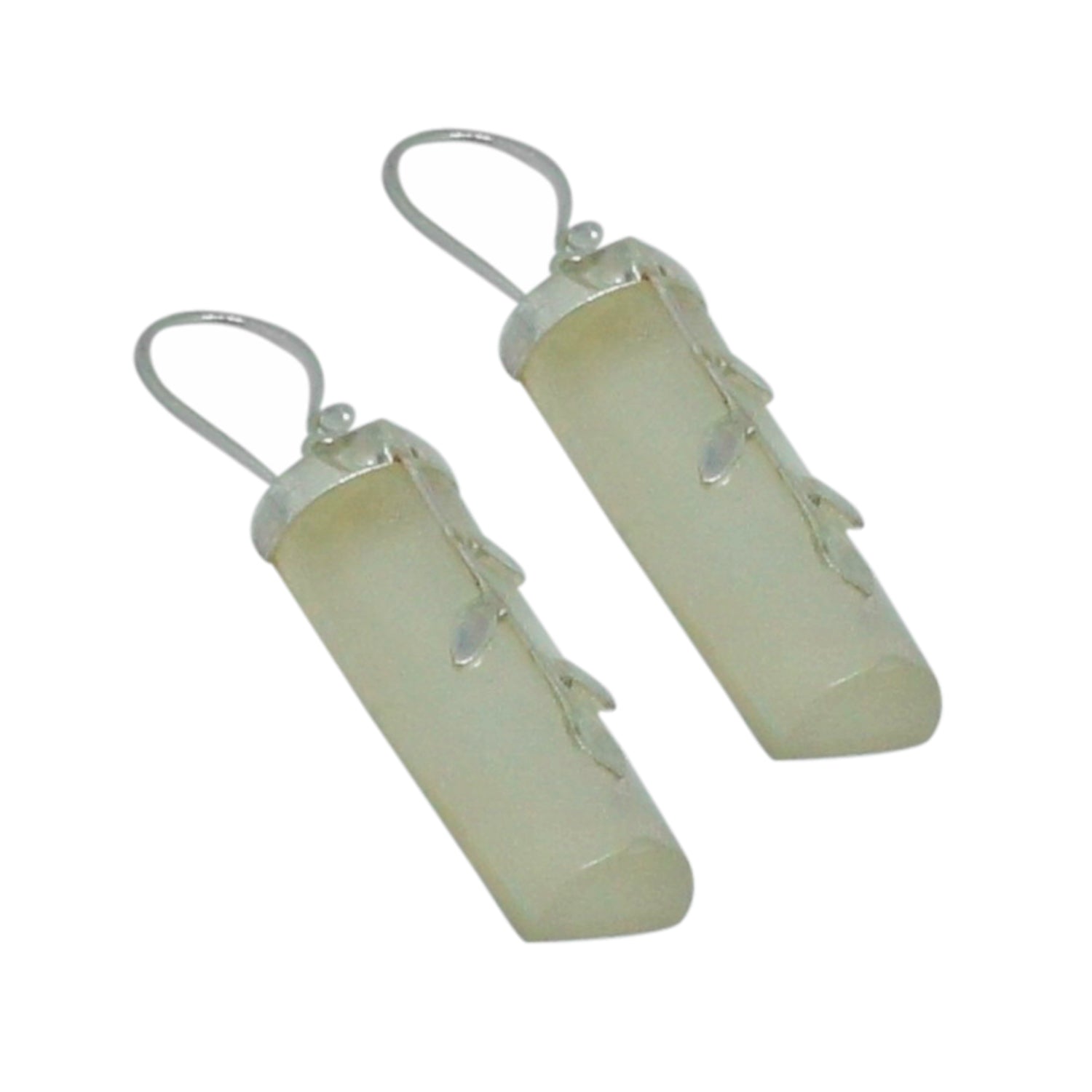 Handcrafted Mother of Pearl Designer Earrings in 925 Sterling Silver 38MM Length