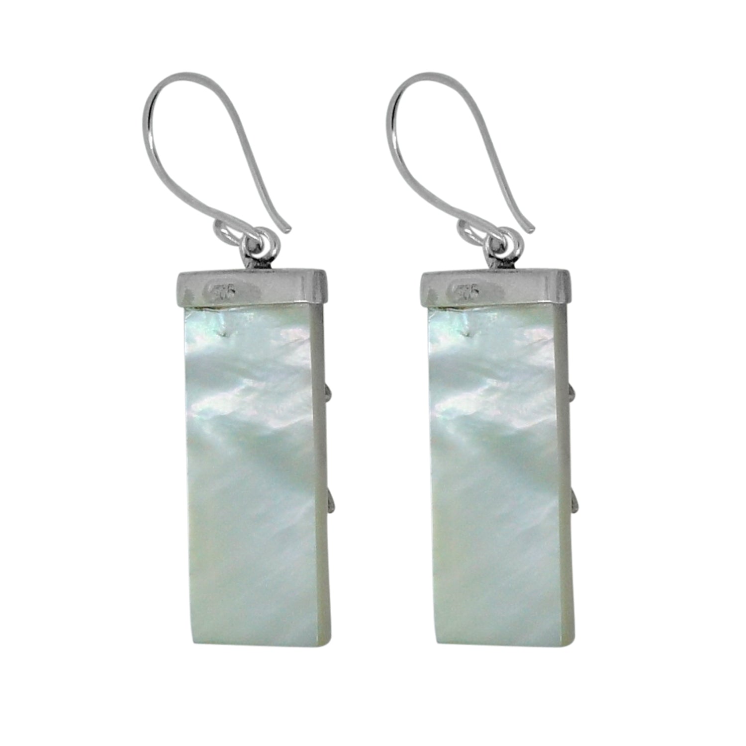 Handcrafted Mother of Pearl Designer Earrings in 925 Sterling Silver 38MM Length