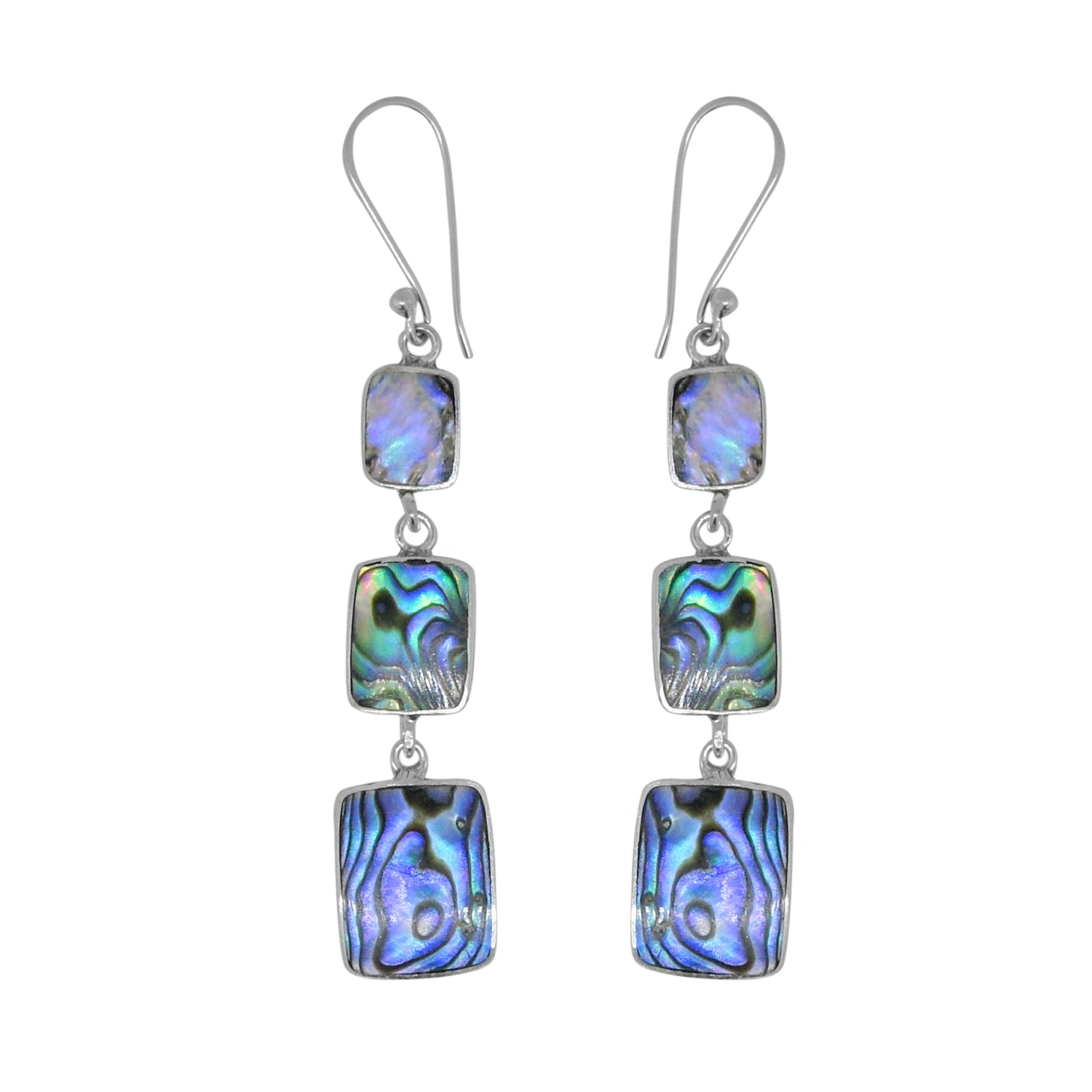 Handcrafted Abalone Shell Designer Earrings in 925 Sterling Silver 55MM Length
