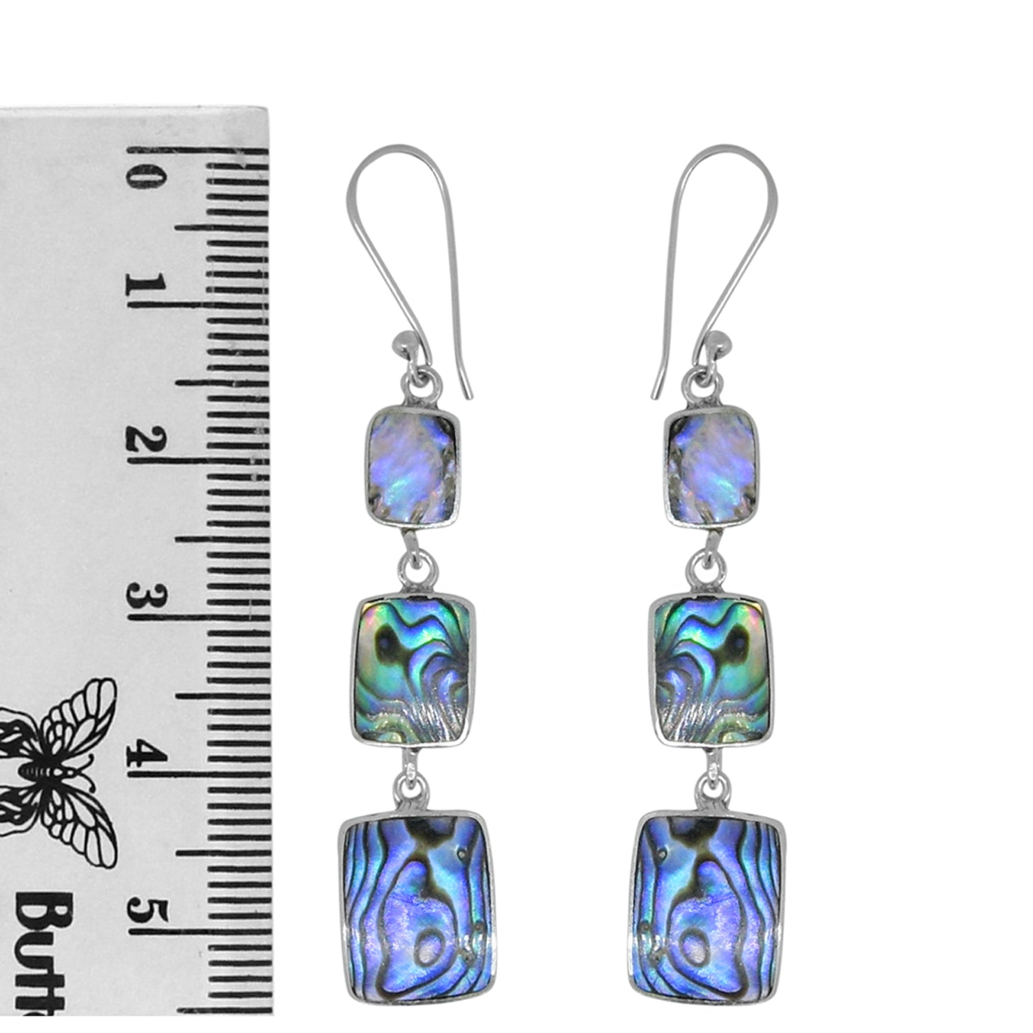 Handcrafted Abalone Shell Designer Earrings in 925 Sterling Silver 55MM Length