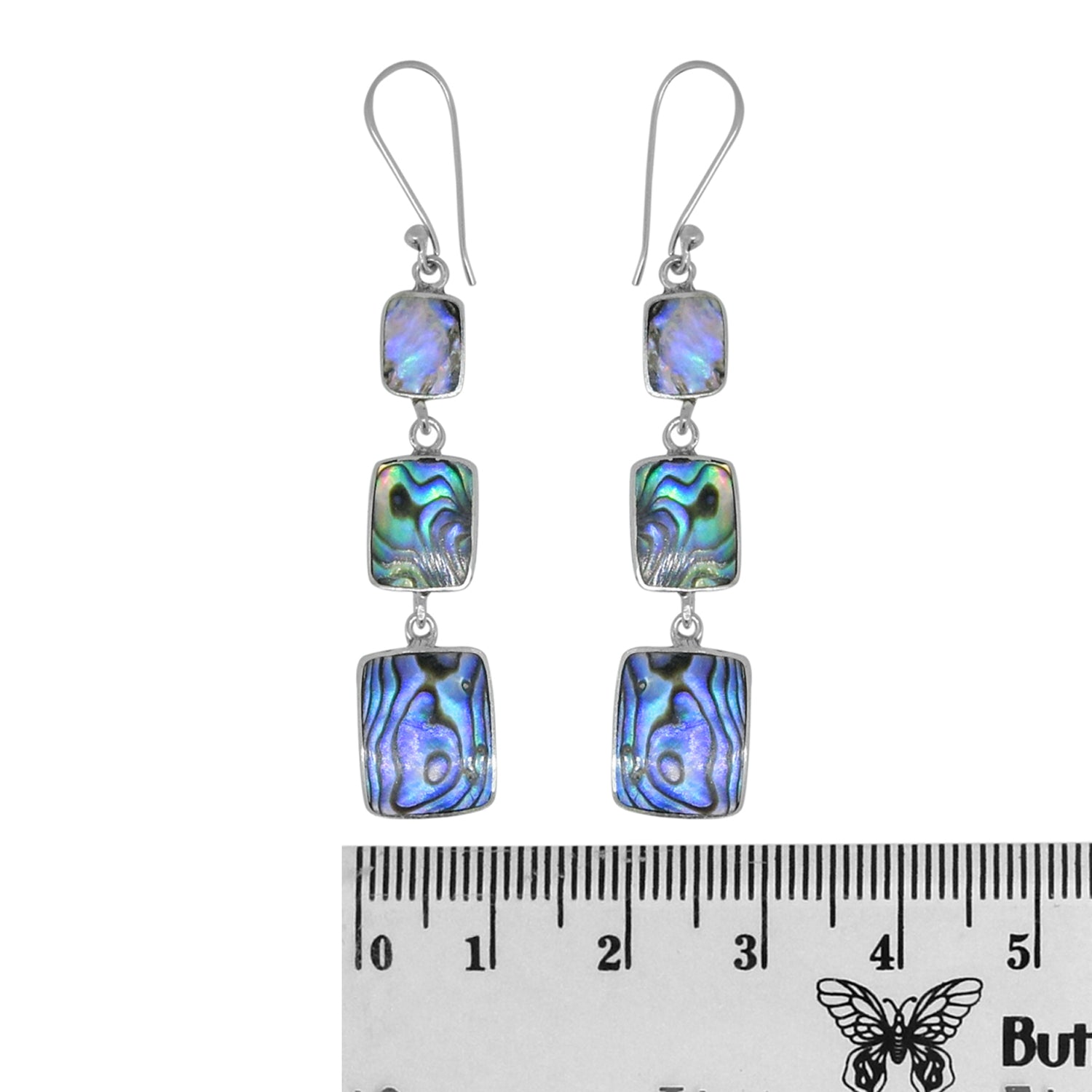 Handcrafted Abalone Shell Designer Earrings in 925 Sterling Silver 55MM Length