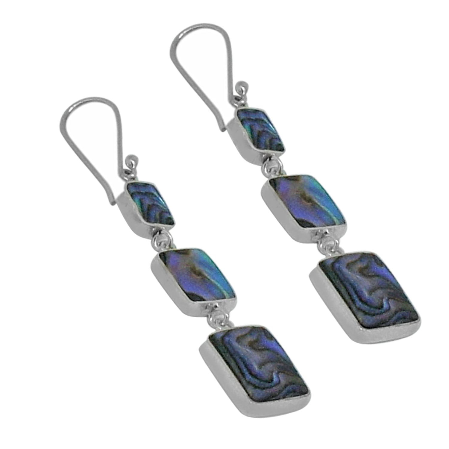 Handcrafted Abalone Shell Designer Earrings in 925 Sterling Silver 55MM Length