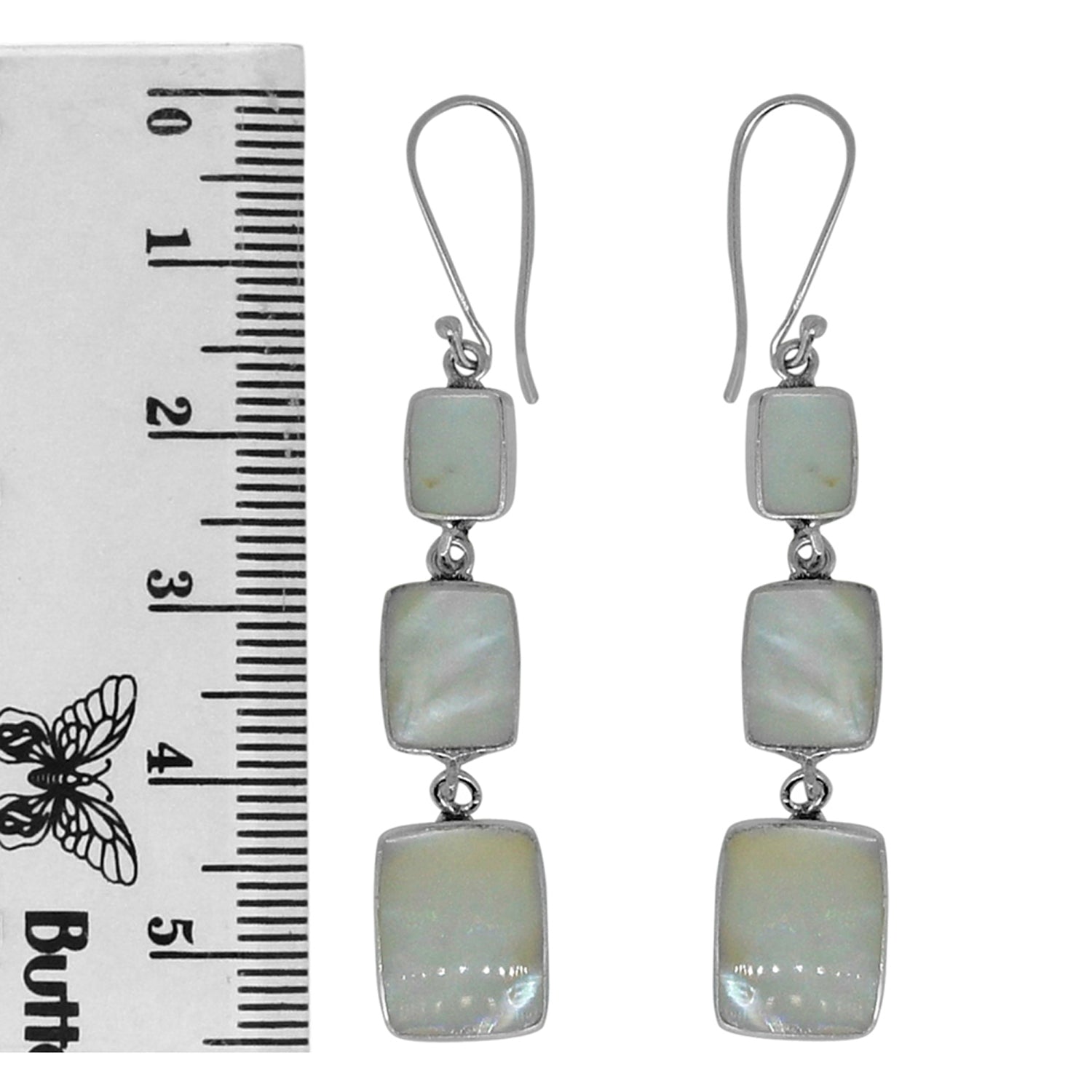 Handcrafted Mother of Pearl Designer Earrings in 925 Sterling Silver 55MM Length