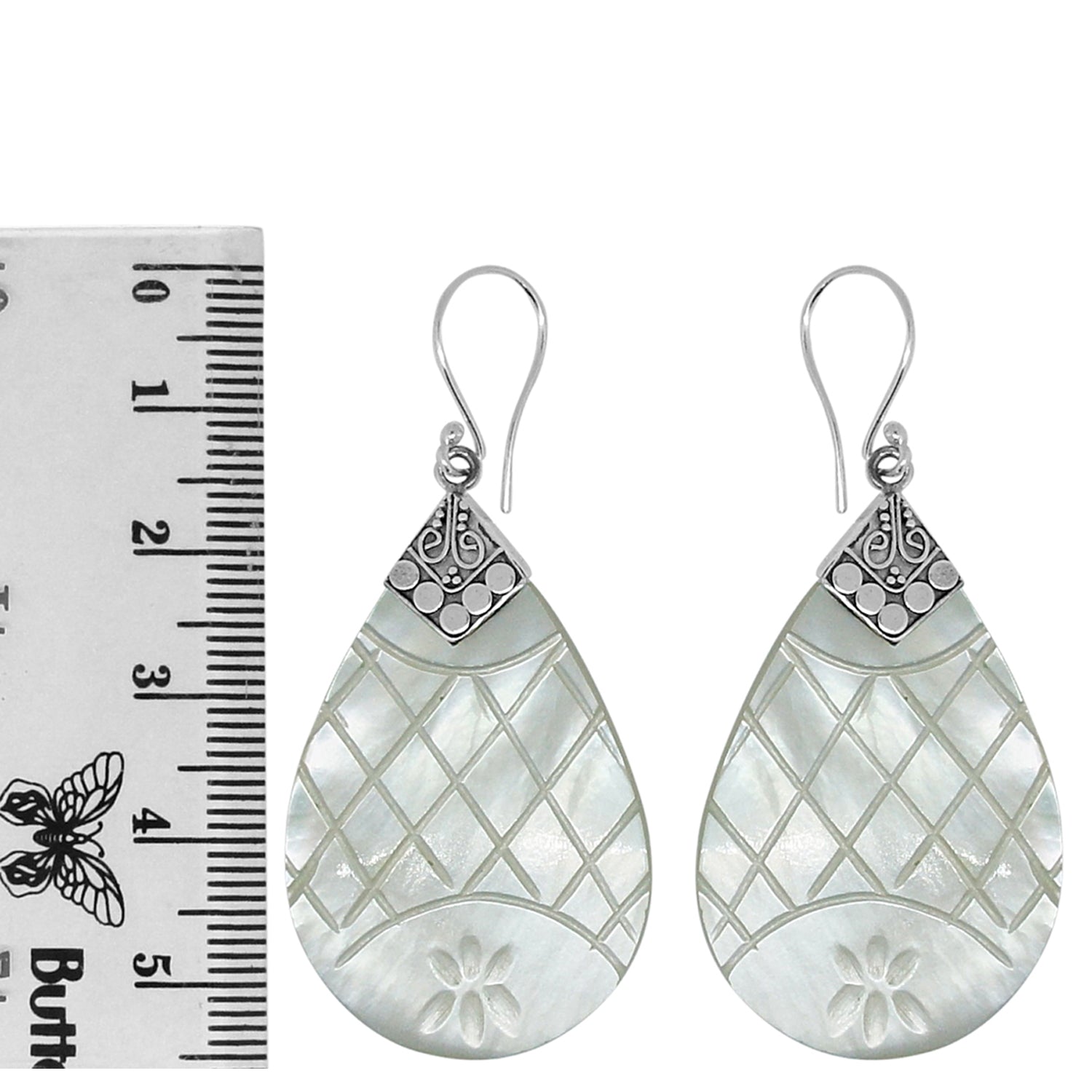 Handcrafted Mother of Pearl Designer Earrings in 925 Sterling Silver 53MM Length