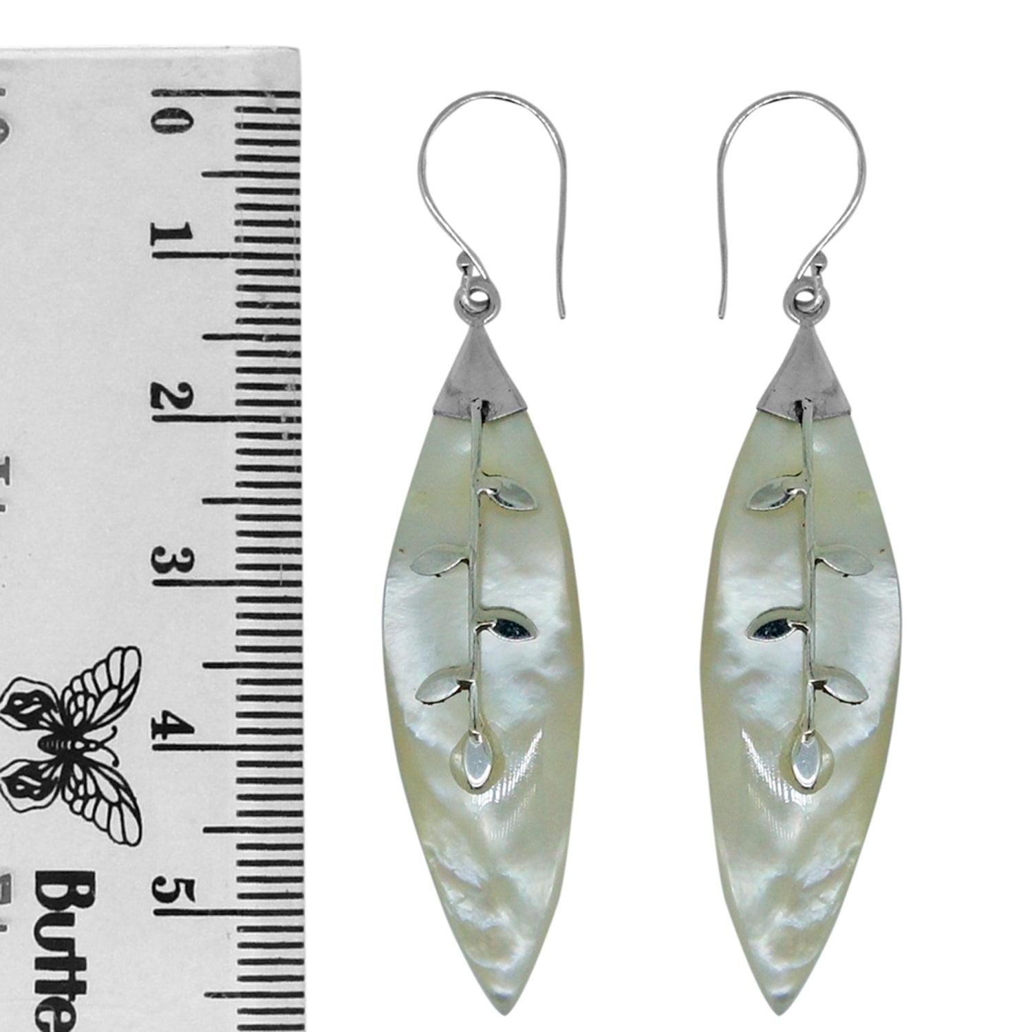 Handcrafted Mother of Pearl Designer Earrings in 925 Sterling Silver 57MM Length