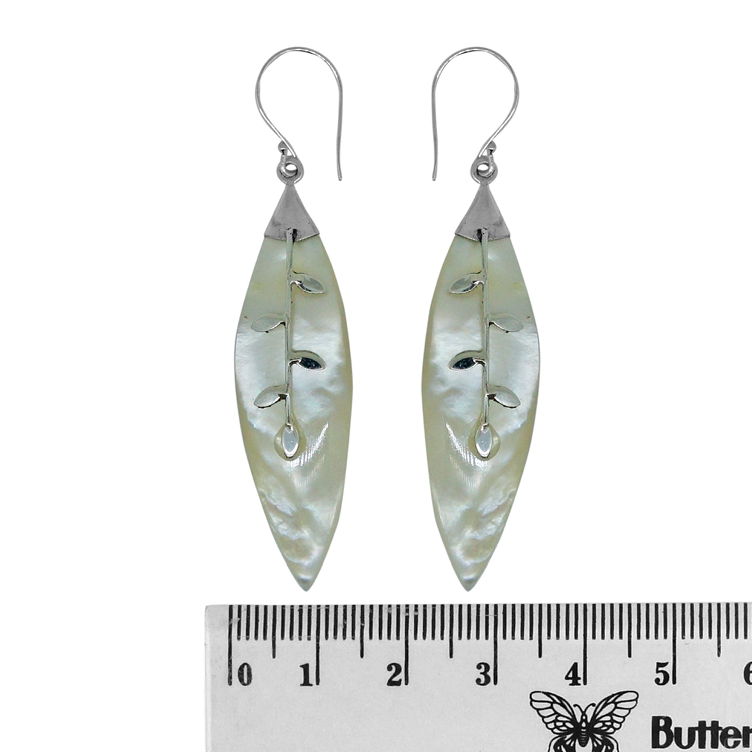 Handcrafted Mother of Pearl Designer Earrings in 925 Sterling Silver 57MM Length