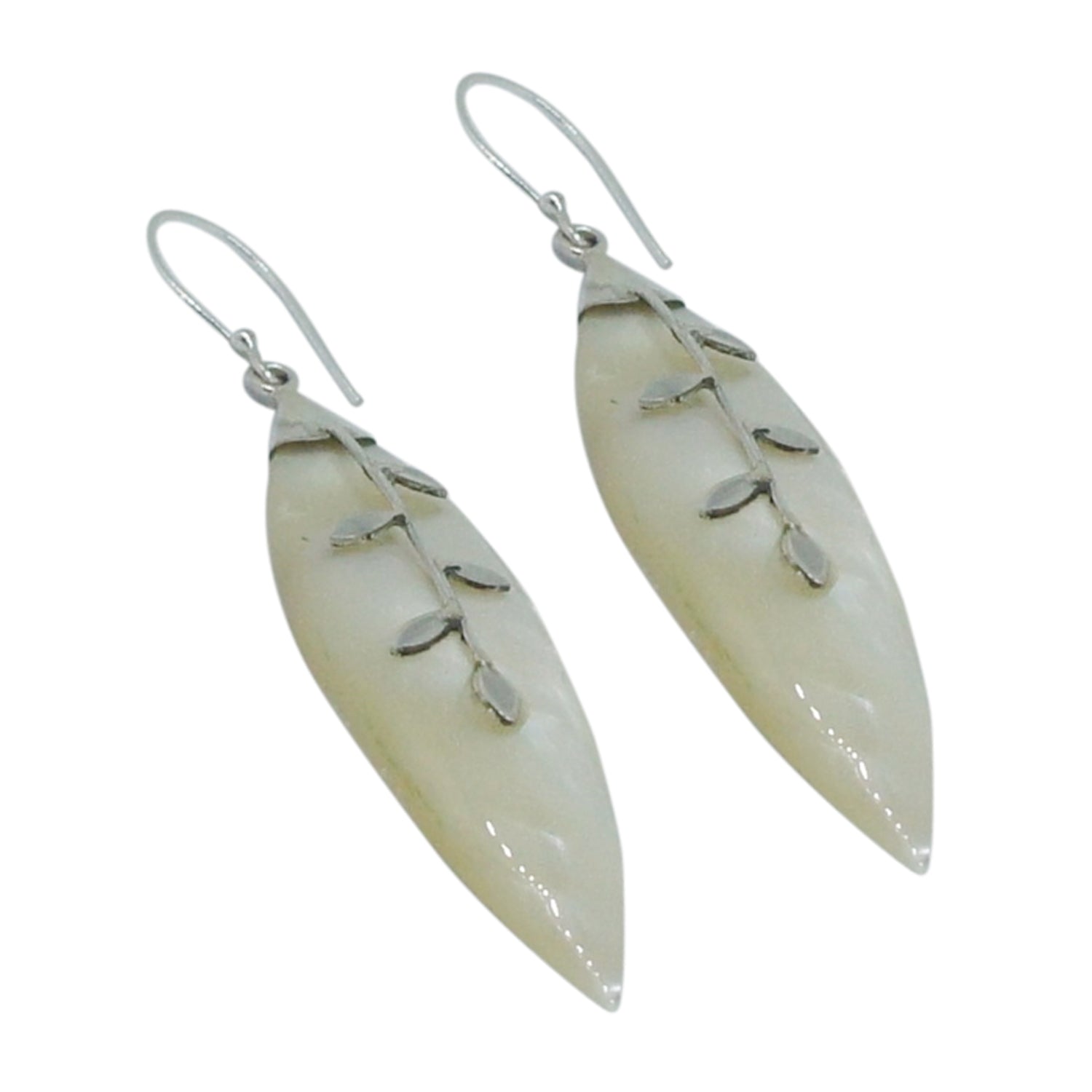 Handcrafted Mother of Pearl Designer Earrings in 925 Sterling Silver 57MM Length
