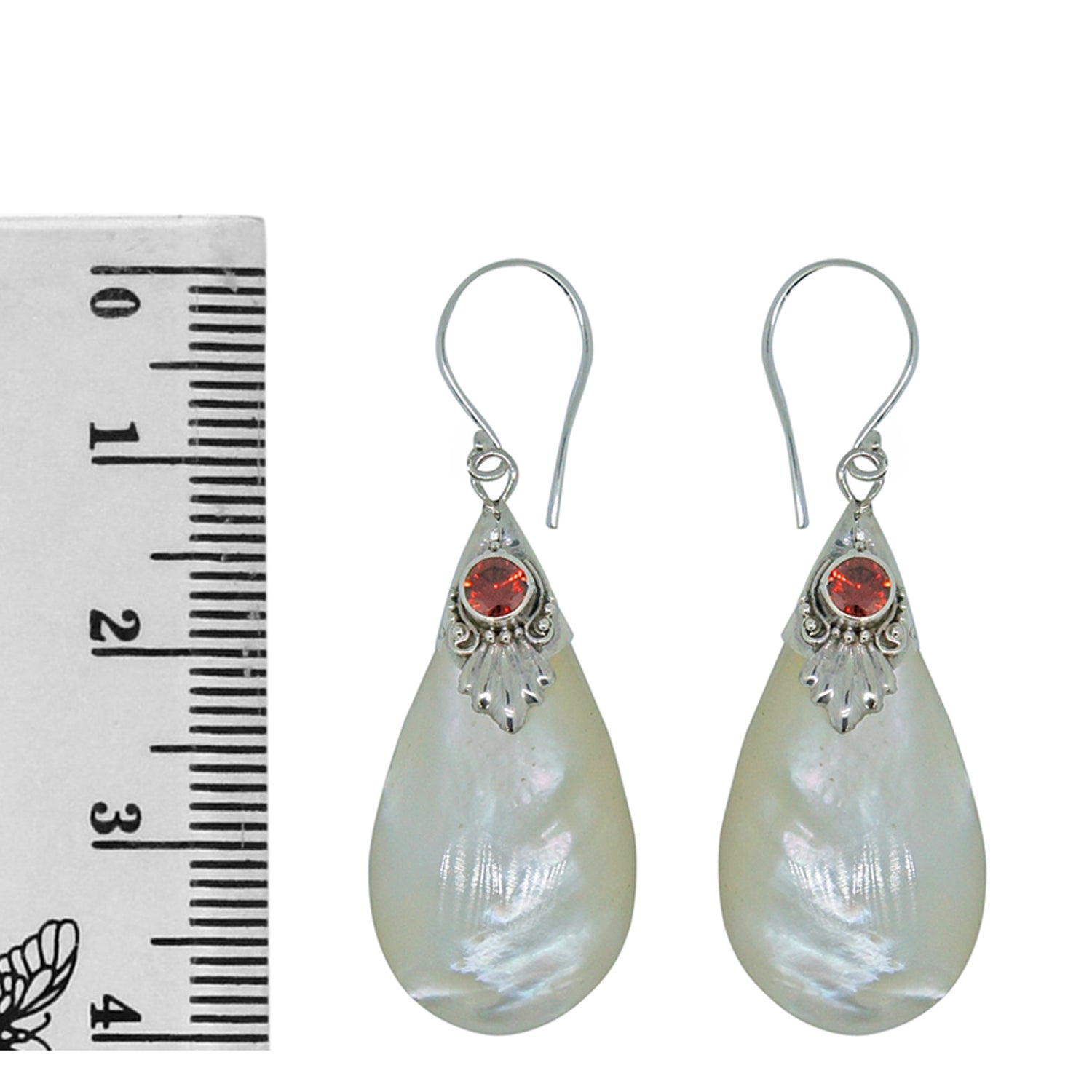Handcrafted Mother of Pearl Designer Earrings in 925 Sterling Silver 39MM Length