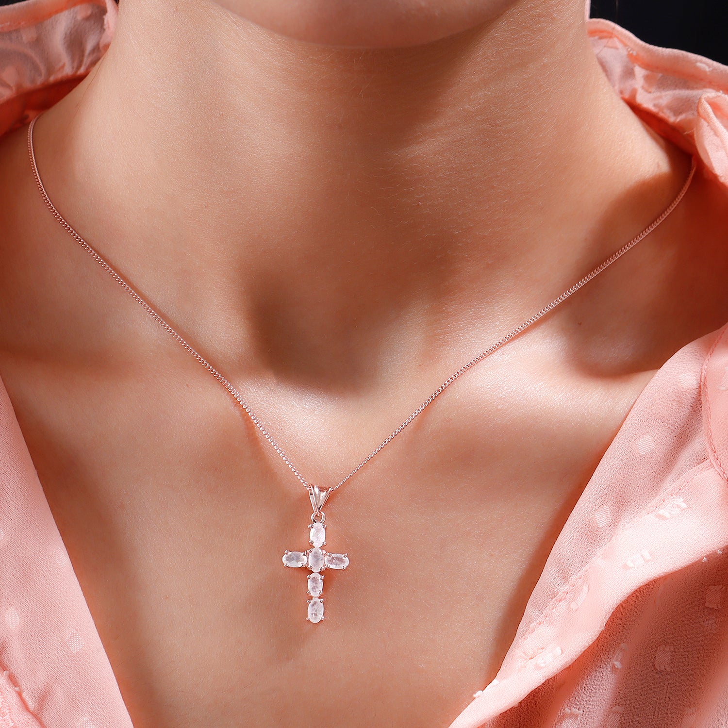 thumbnail image 2 of Women's Sterling Silver Cross Necklace – 16-18 Inch Rolo Chain, Allergy Free, No Stone 2 of 2