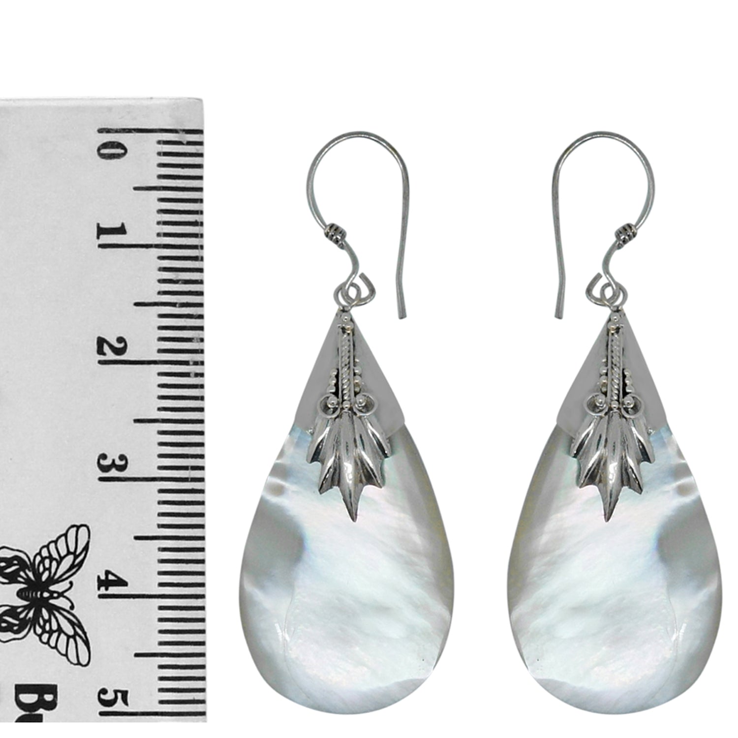 Handcrafted Mother of Pearl Designer Earrings in 925 Sterling Silver 49MM Length