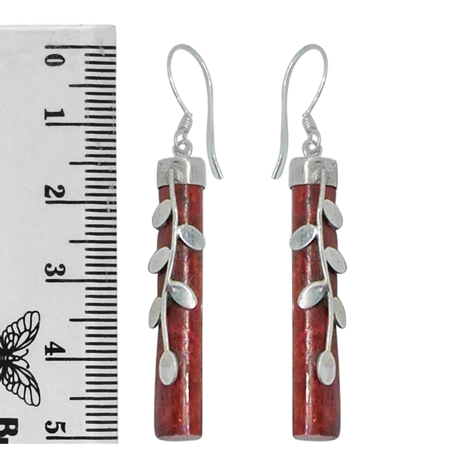 Red Sponge Coral Designer Earring in 925 Sterling Silver 452 MM Length