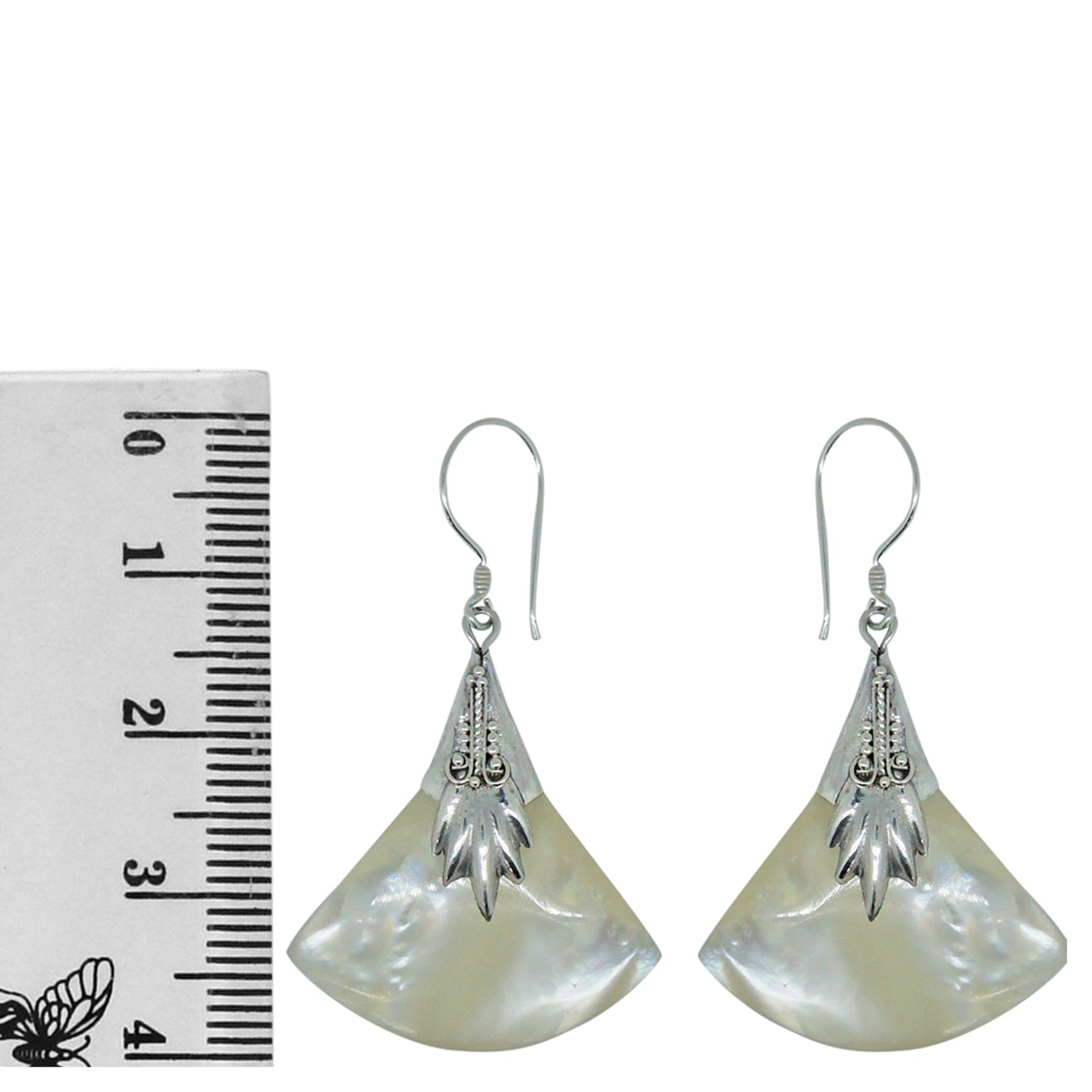 Handcrafted Mother of Pearl Designer Earrings in 925 Sterling Silver 44MM Length