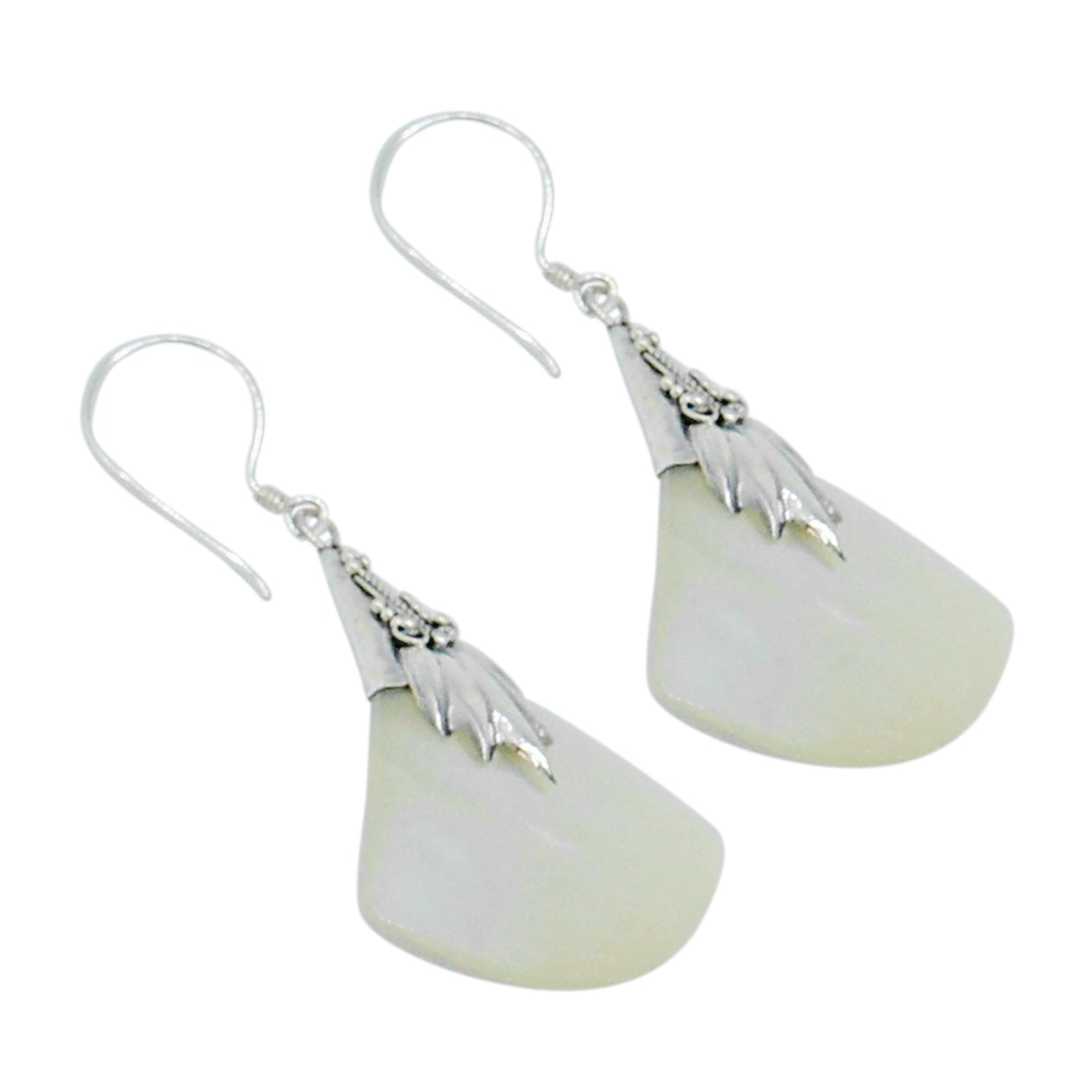 Handcrafted Mother of Pearl Designer Earrings in 925 Sterling Silver 44MM Length