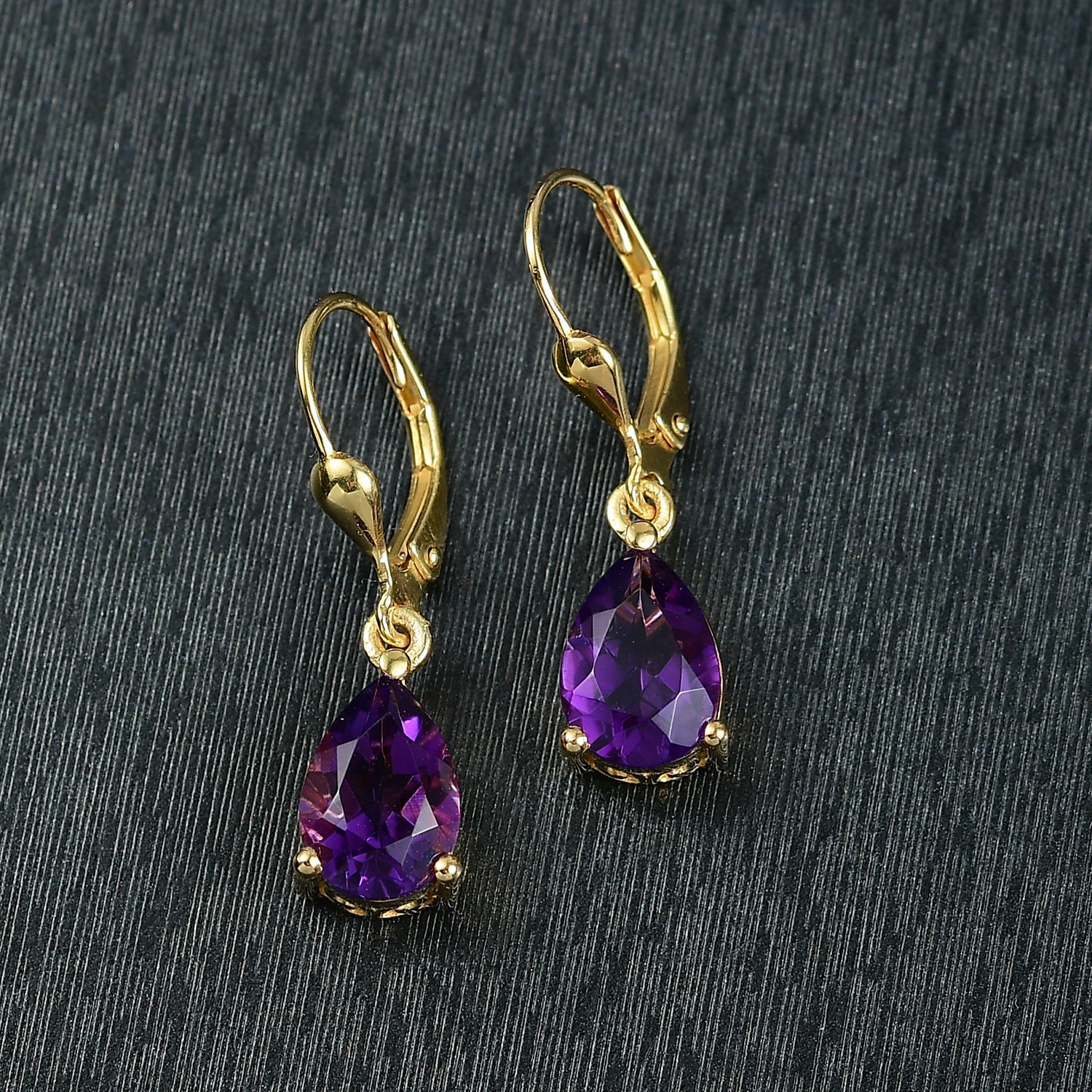 Teardrop Purple Amethyst Lever back Dangle Earrings 925 Sterling Silver