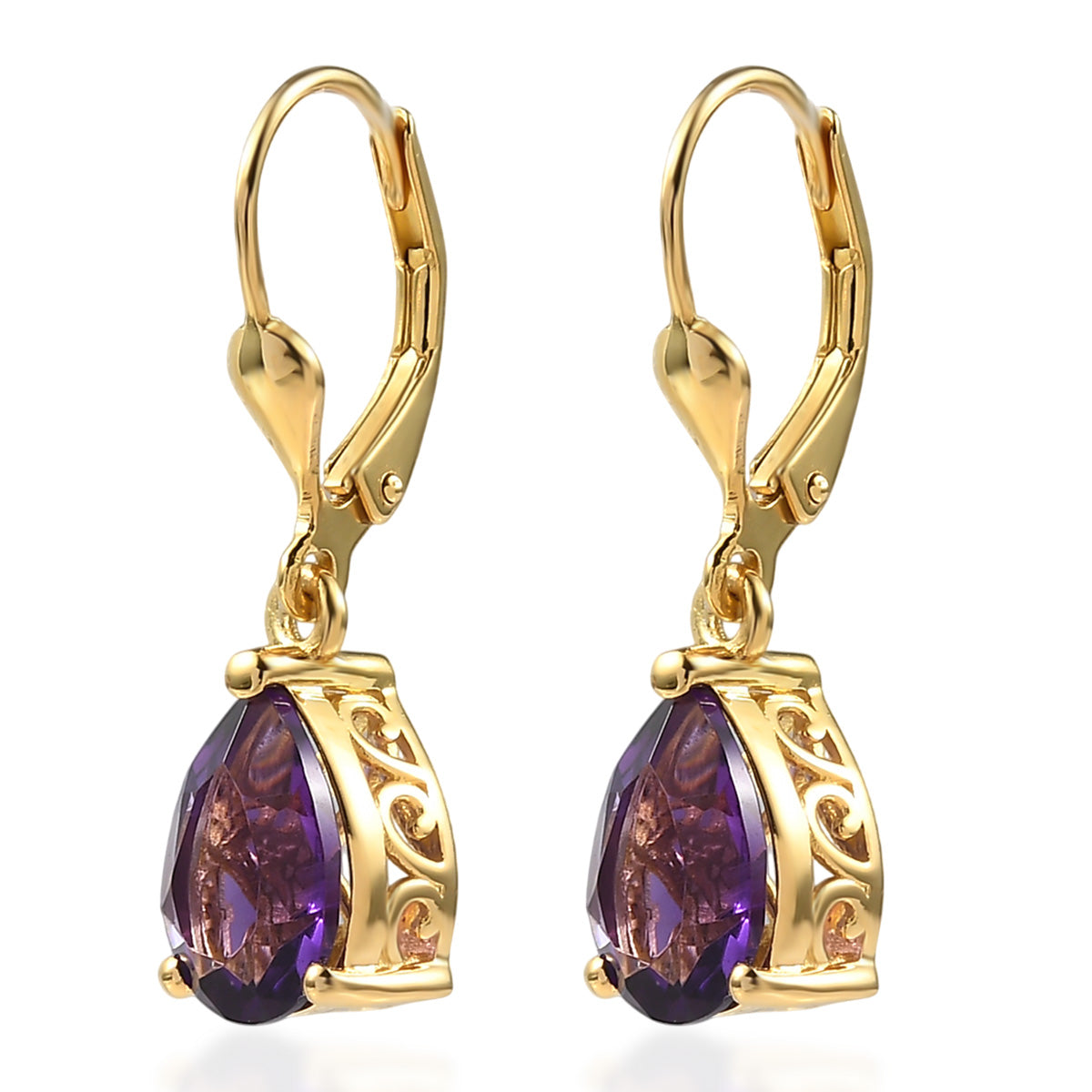Teardrop Purple Amethyst Lever back Dangle Earrings 925 Sterling Silver