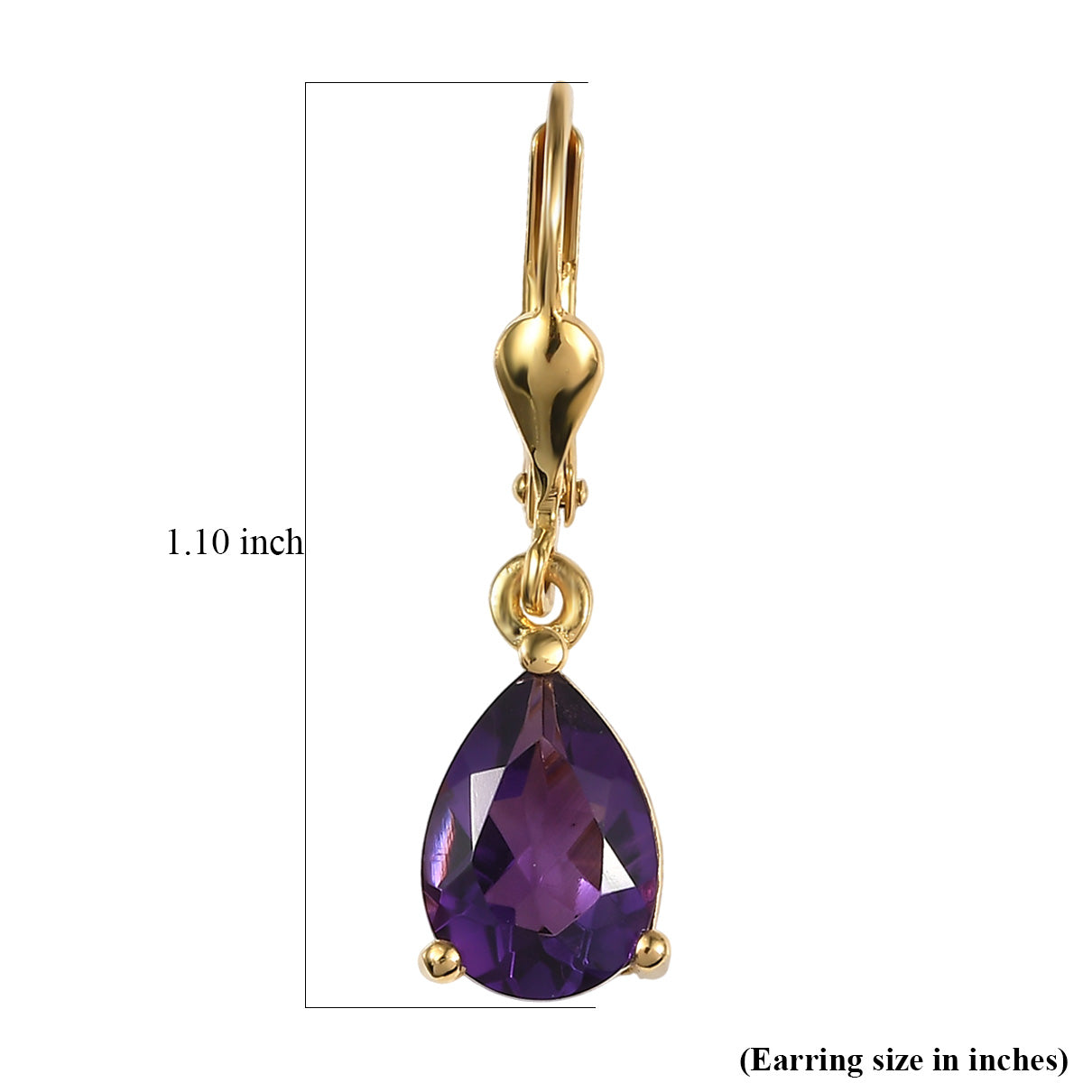 Teardrop Purple Amethyst Lever back Dangle Earrings 925 Sterling Silver