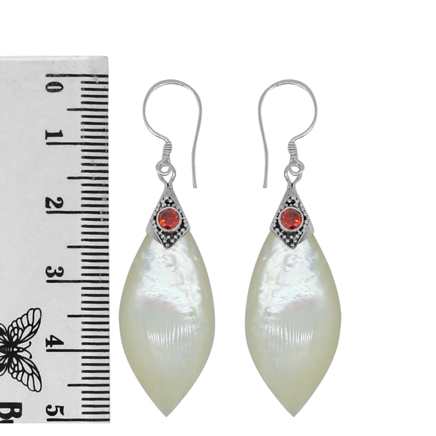 Handcrafted Mother of Pearl Designer Earrings in 925 Sterling Silver 49MM Length