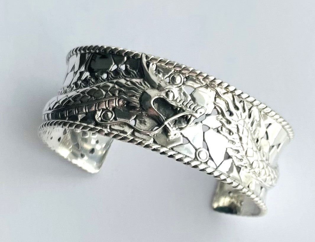 Dragon CUFF BANGLE BRACELET in SOLID 925 Sterling Silver 35.80 Grams