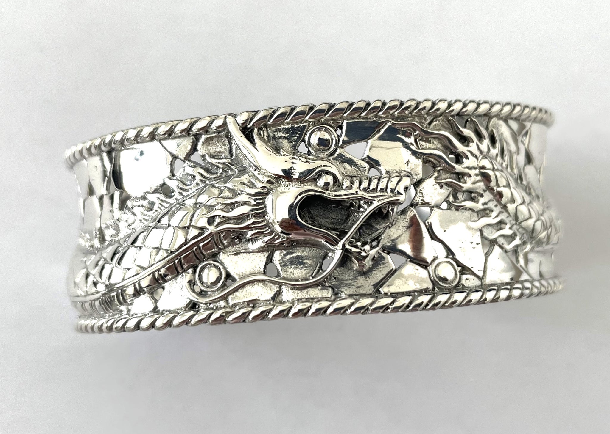 Dragon CUFF BANGLE BRACELET in SOLID 925 Sterling Silver 35.80 Grams