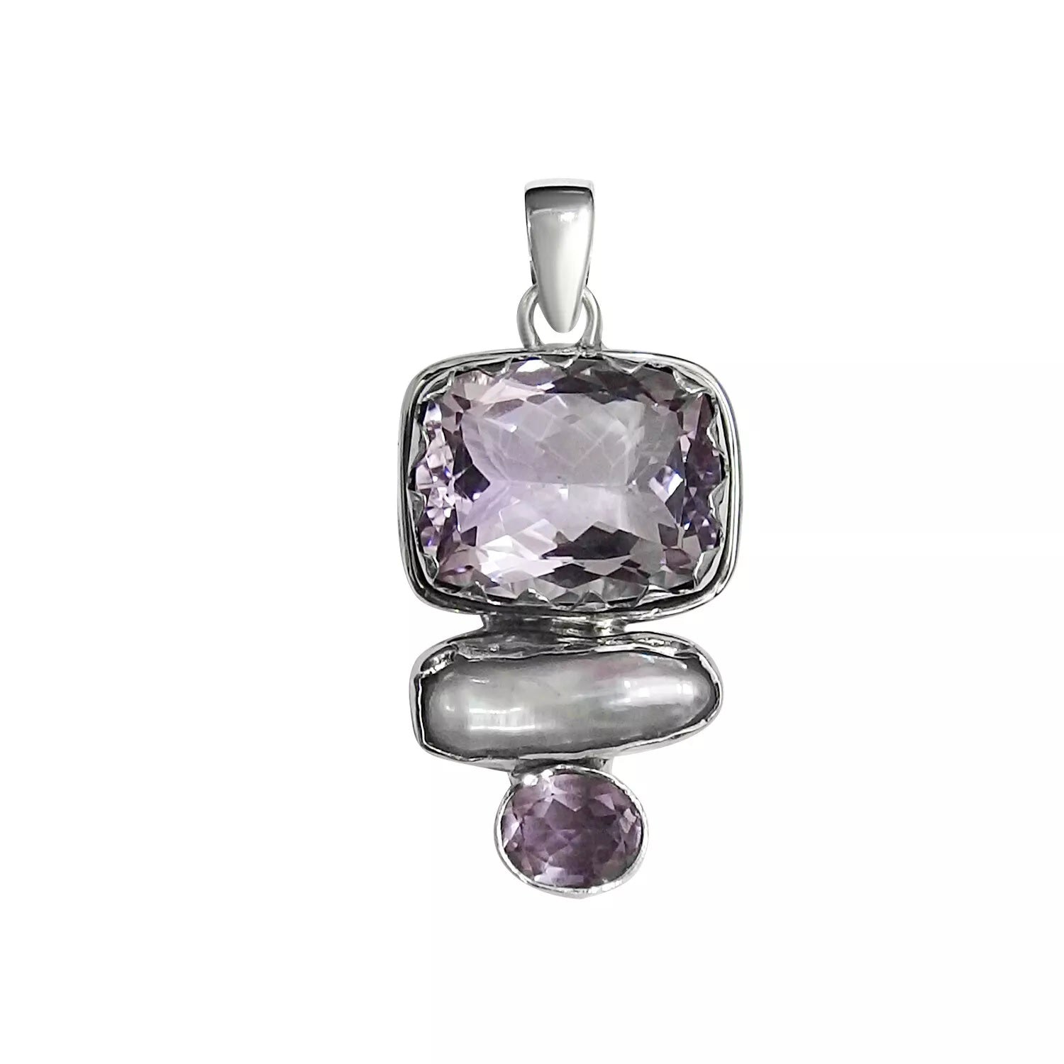 Amethyst Statement Pendant Biwa Pearl in Solid 925 Sterling Silver - 5 cm