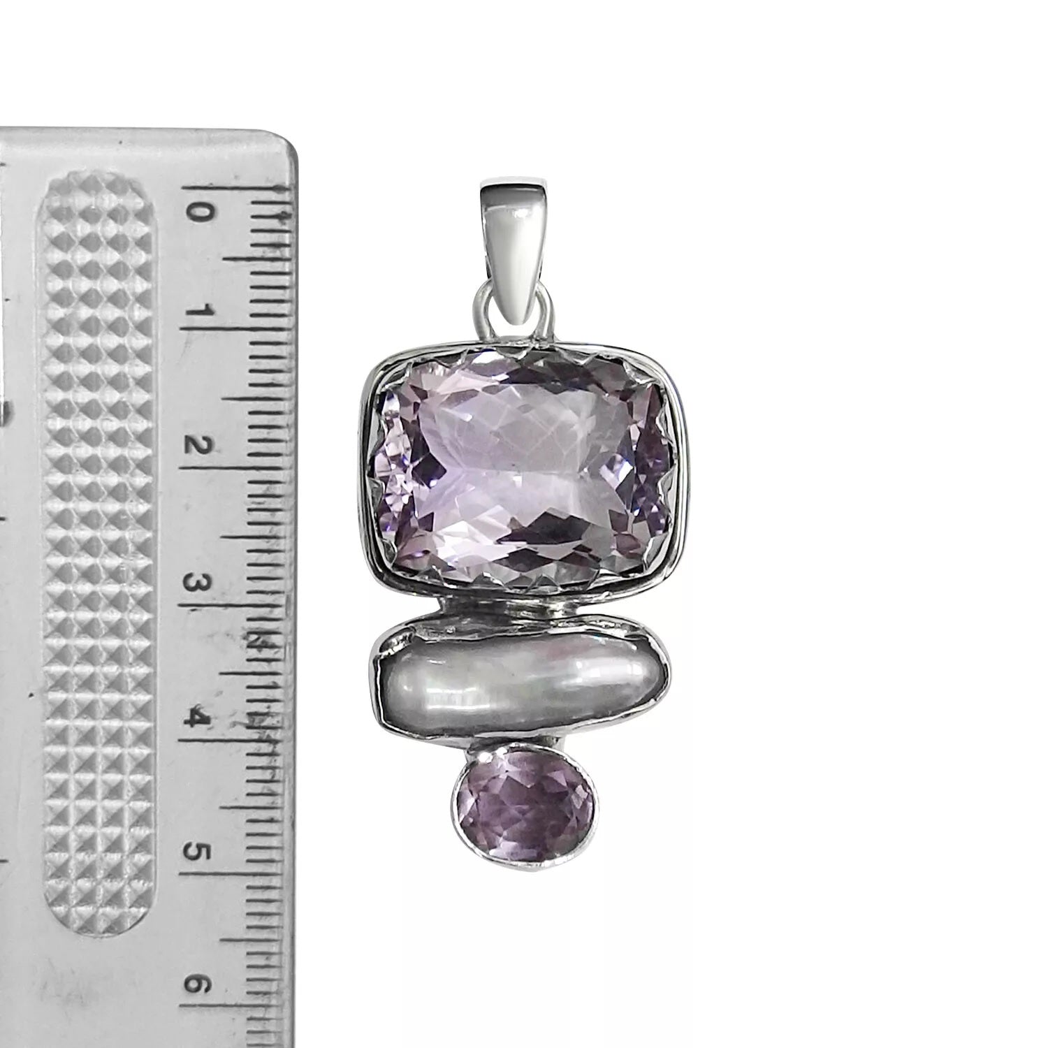 Amethyst Statement Pendant Biwa Pearl in Solid 925 Sterling Silver - 5 cm