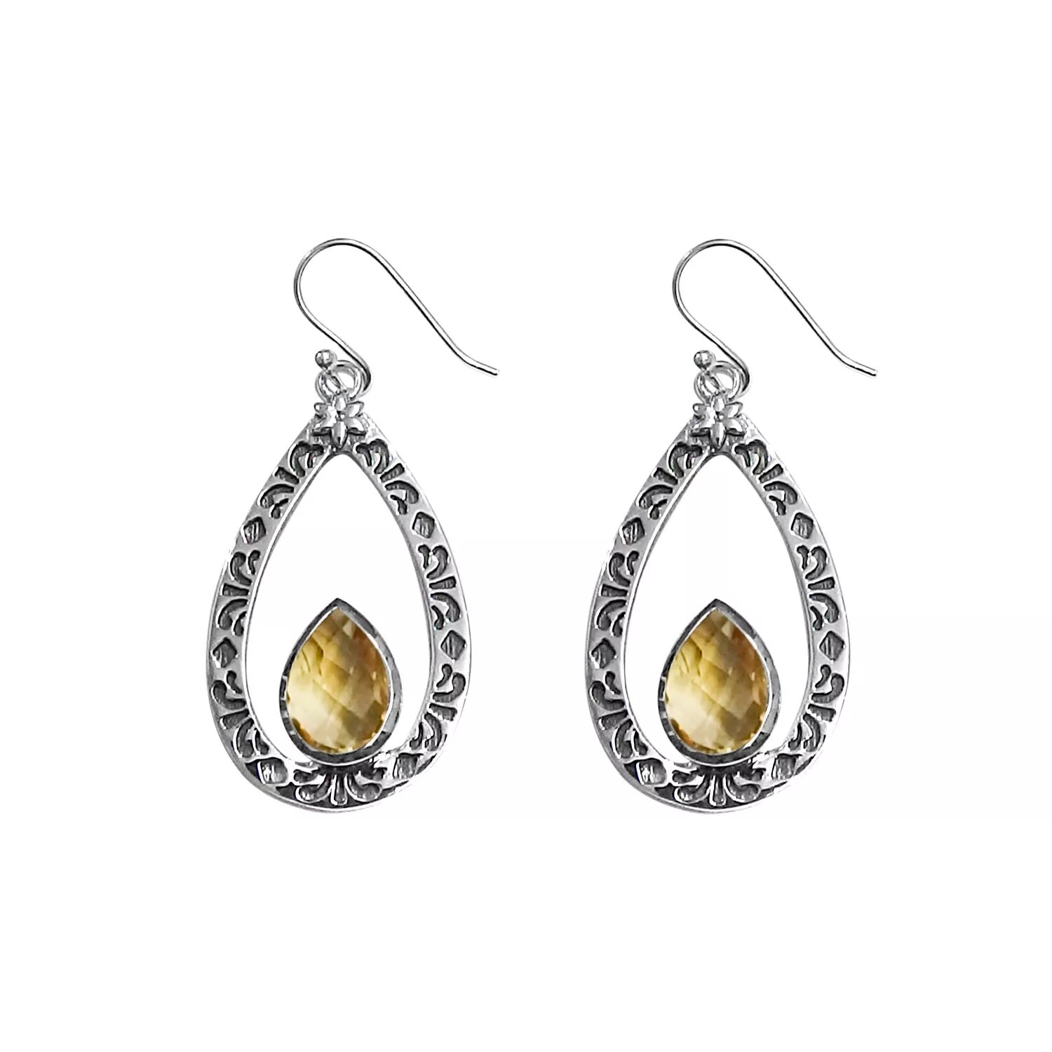 Natural CITRINE Earrings Dangle Pear Hook in 925 Sterling Silver