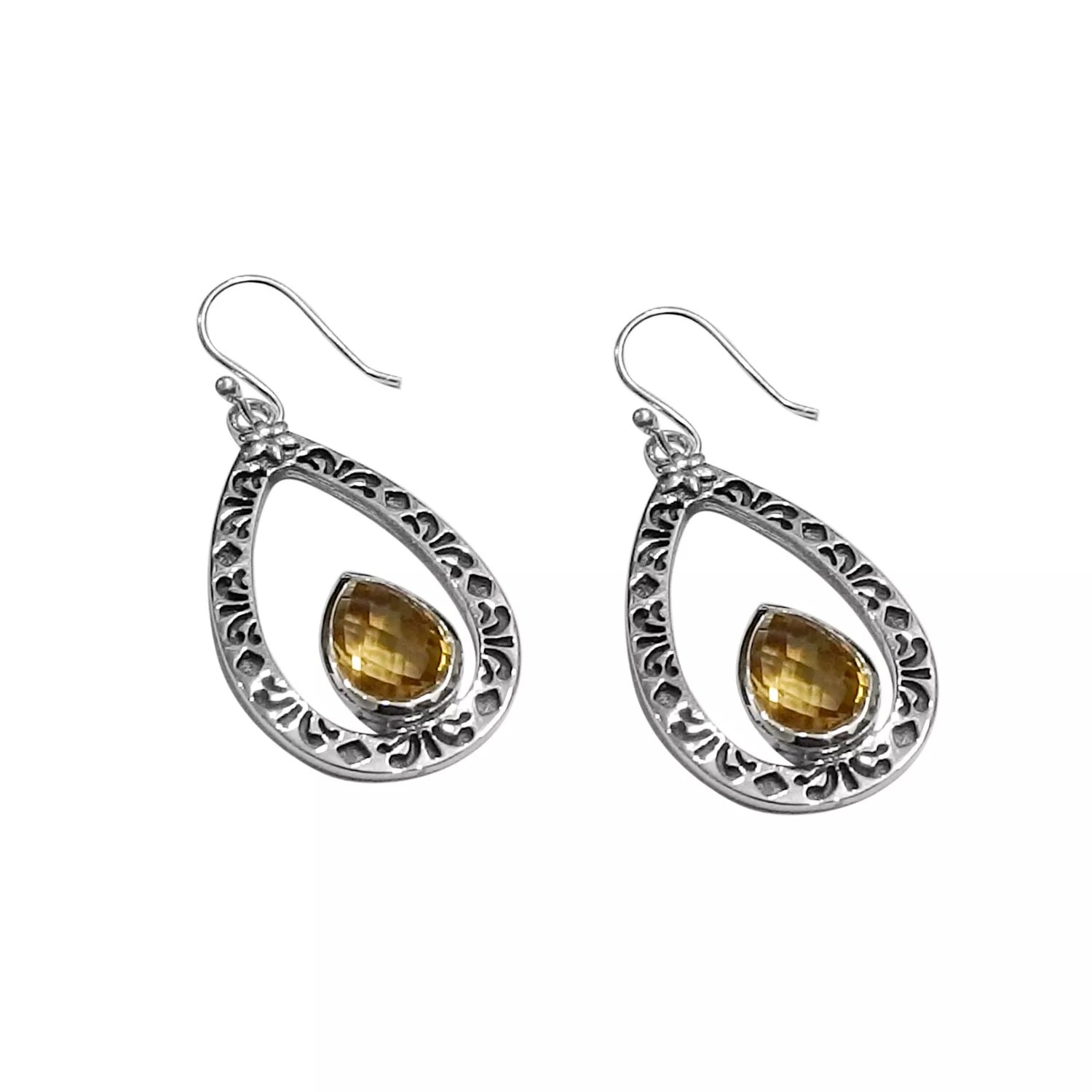 Natural CITRINE Earrings Dangle Pear Hook in 925 Sterling Silver