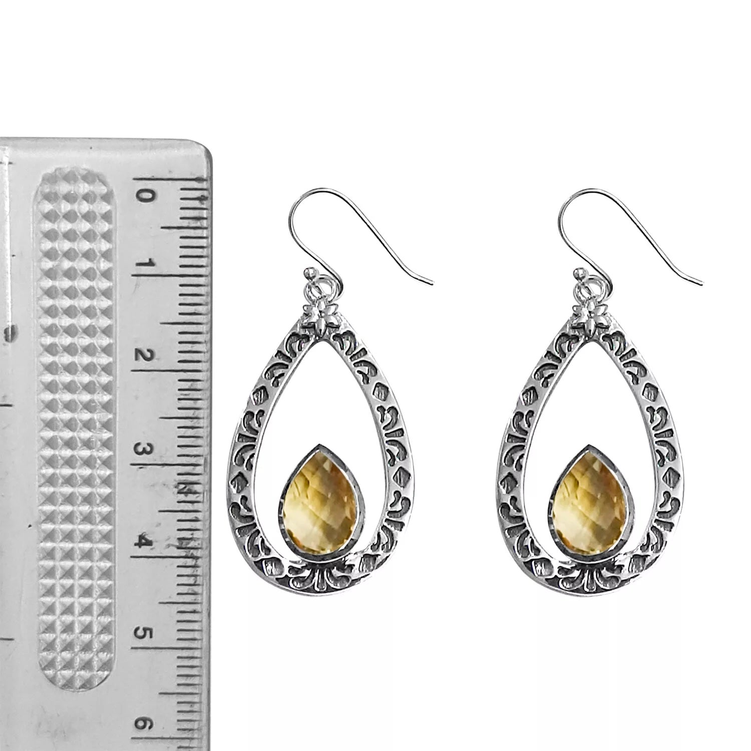 Natural CITRINE Earrings Dangle Pear Hook in 925 Sterling Silver