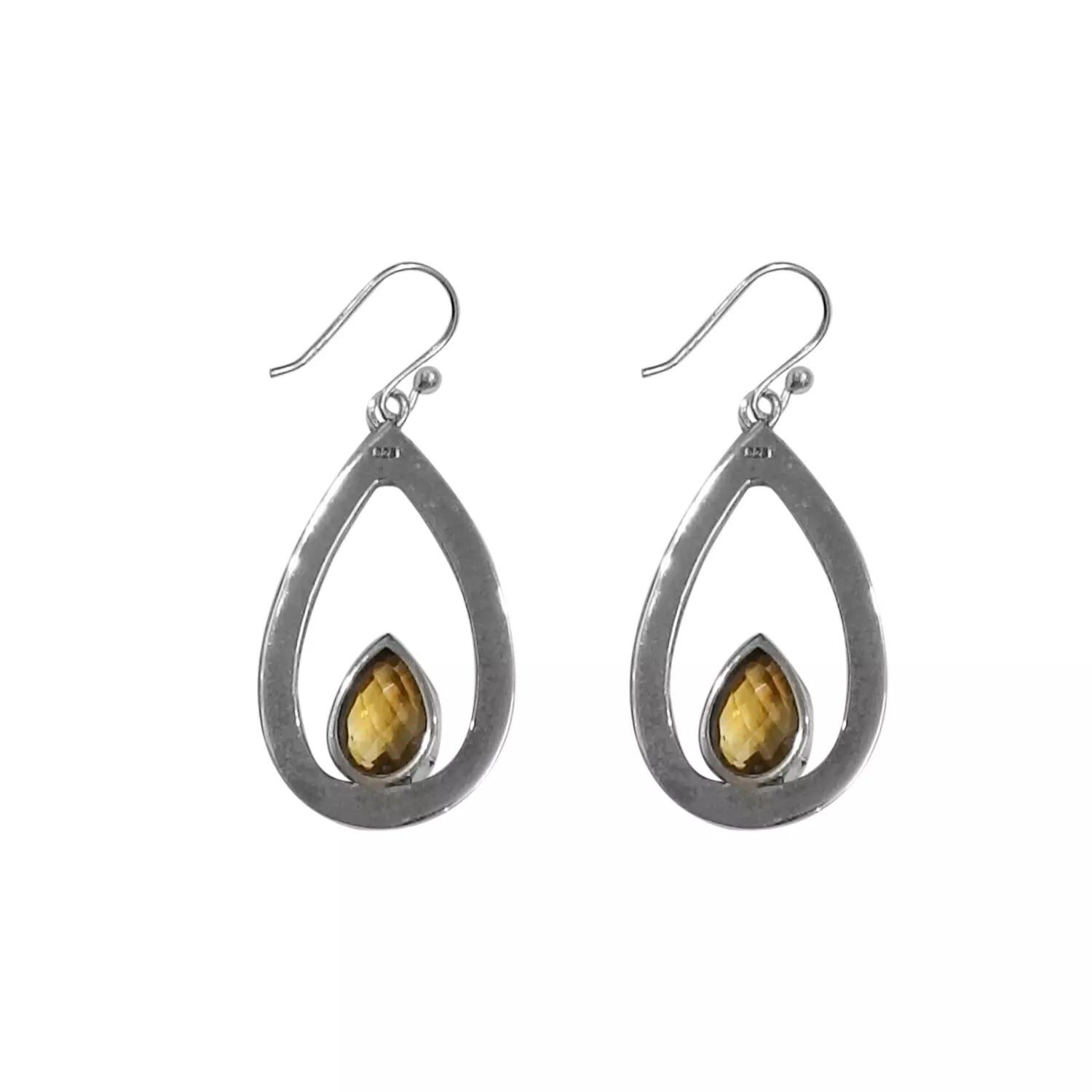 Natural CITRINE Earrings Dangle Pear Hook in 925 Sterling Silver