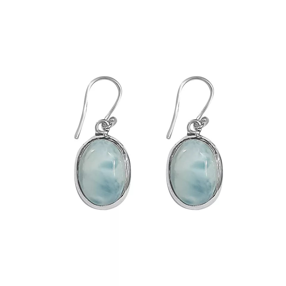 Natural Larimar dangle earrings, 925 Sterling Silver, Hook Earrings