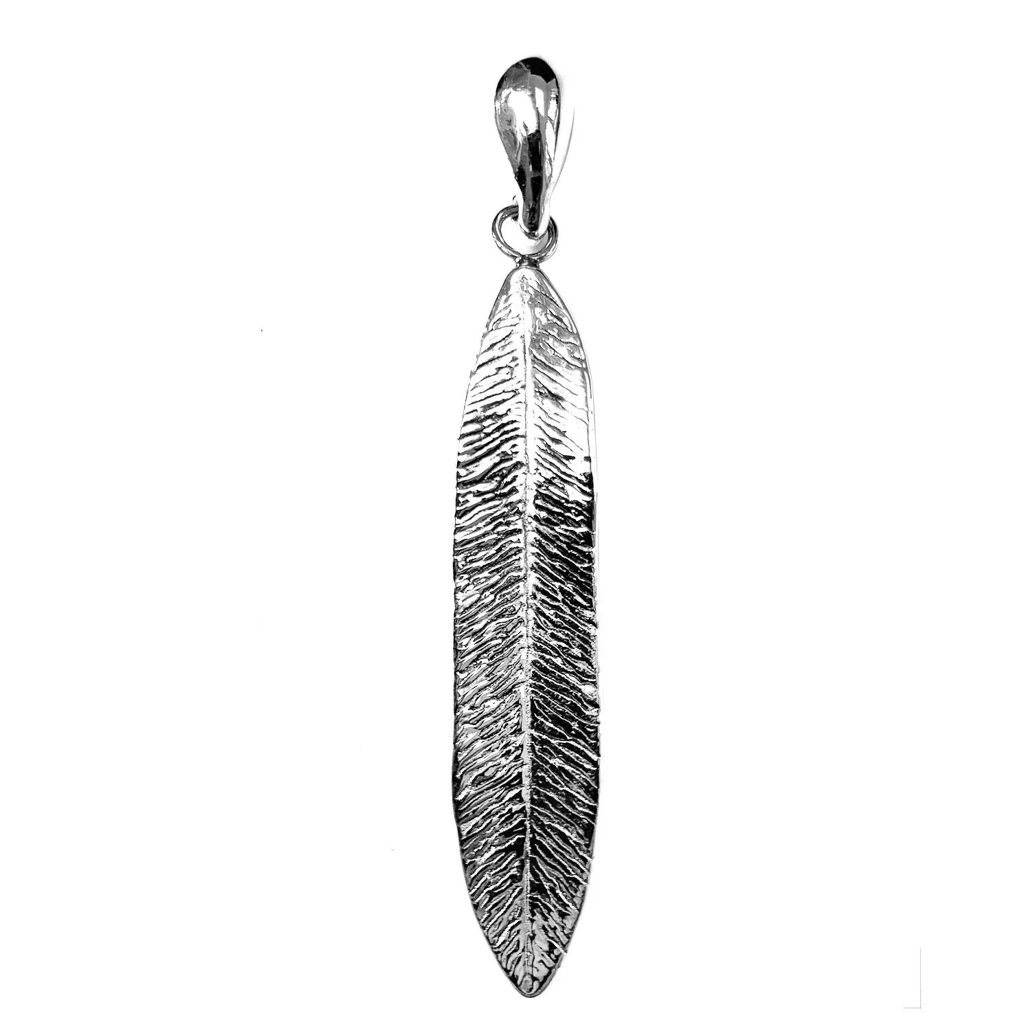 Sterling Silver LEAF Pendant LONG in 925 Silver Handmade in Bali
