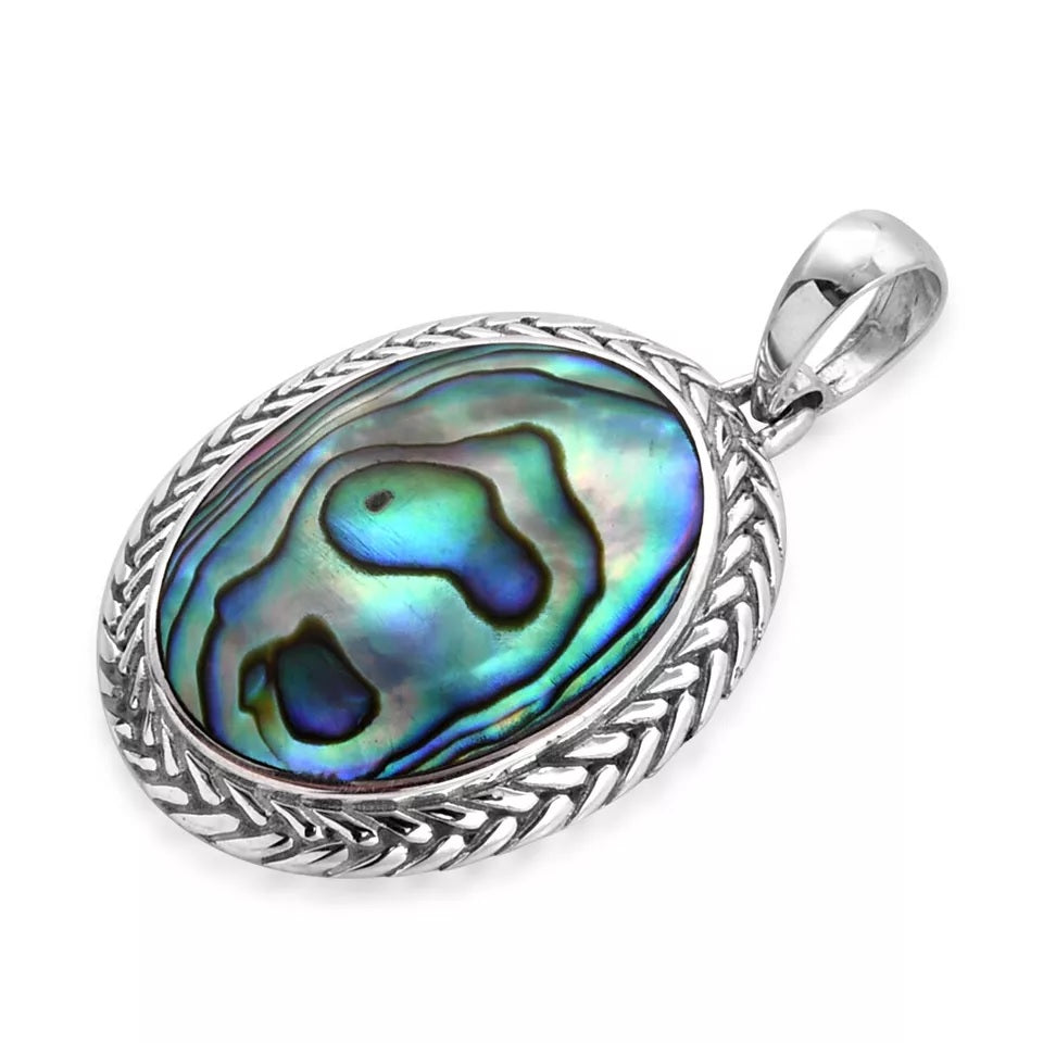 BOLD ABALONE PAUA SHELL OVAL Pendant in Sterling Silver 925 - 3.5 CM