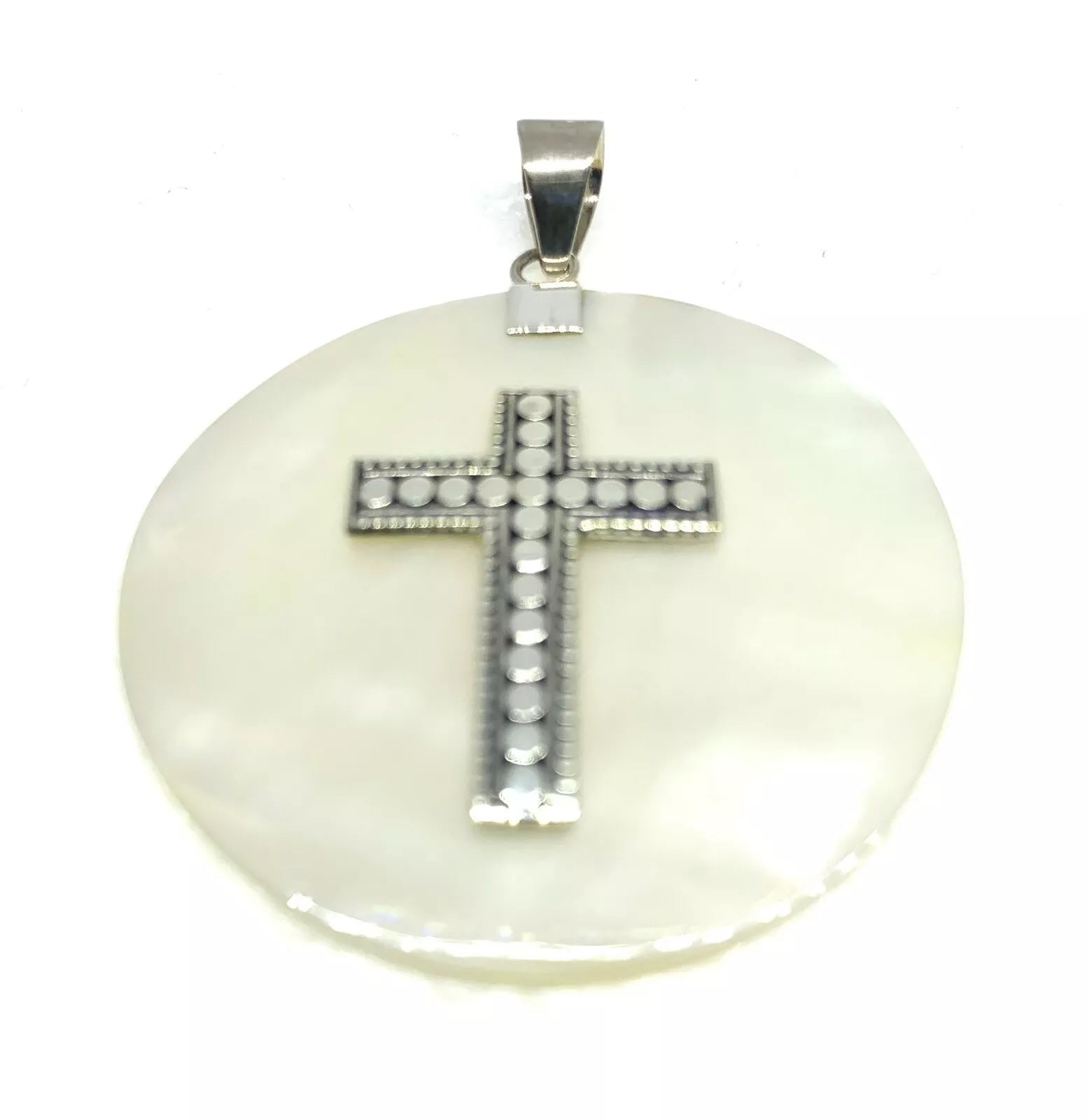 Bali Designer Mother Pearl Cross Pendant in Sterling Silver 925 - 5cm
