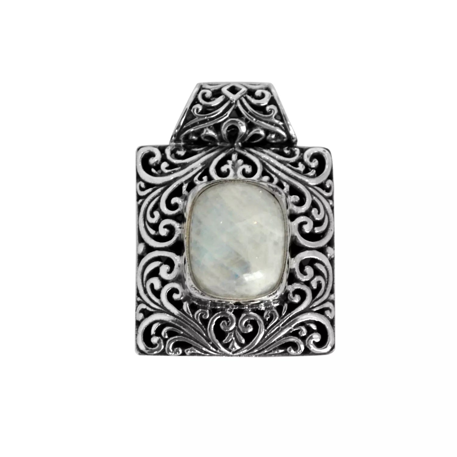 Ornate Rainbow Moonstone Pendant in 925 Sterling Silver